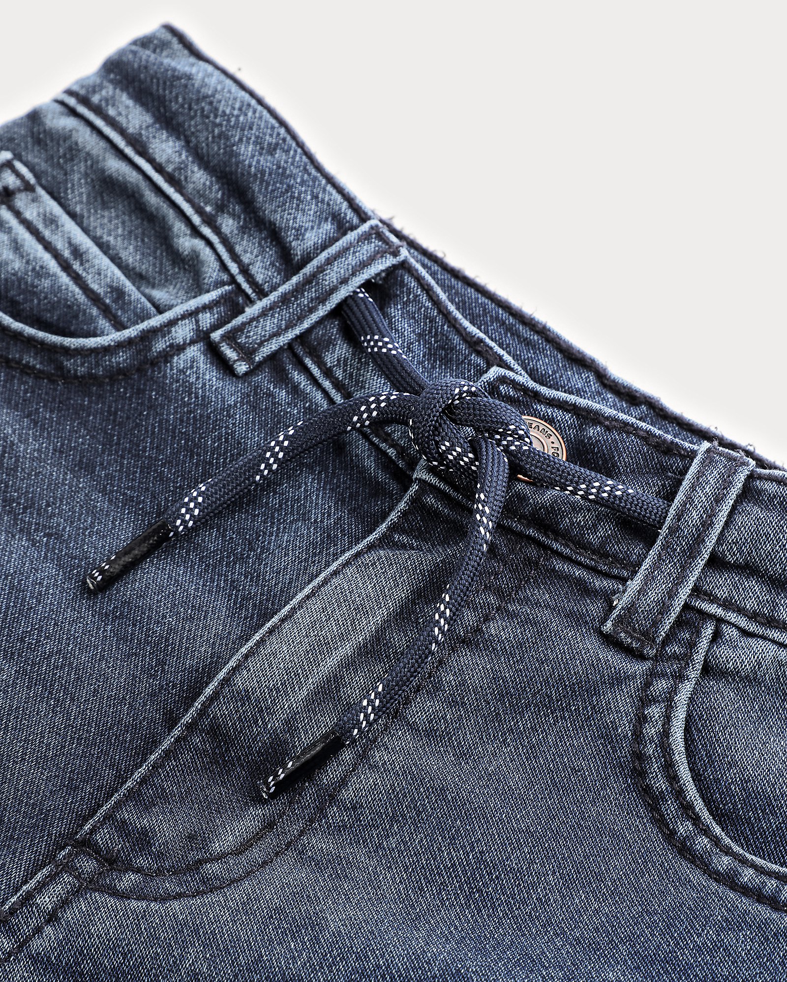 Bermuda jeans moletom infantil reta com cordão 4-10A denim escuro