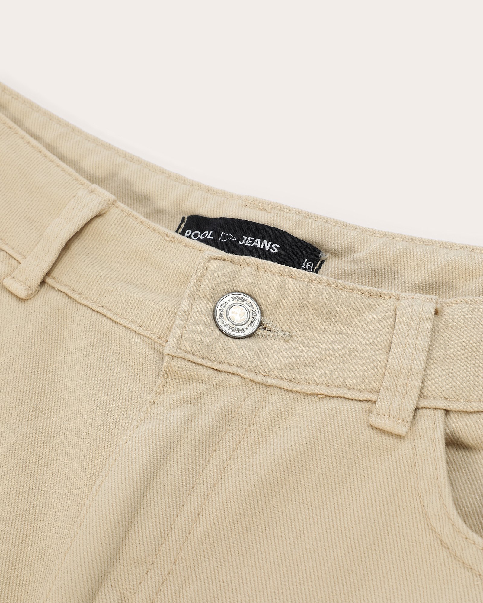 Calça sarja juvenil wide leg cintura alta com bolsos bege | Pool