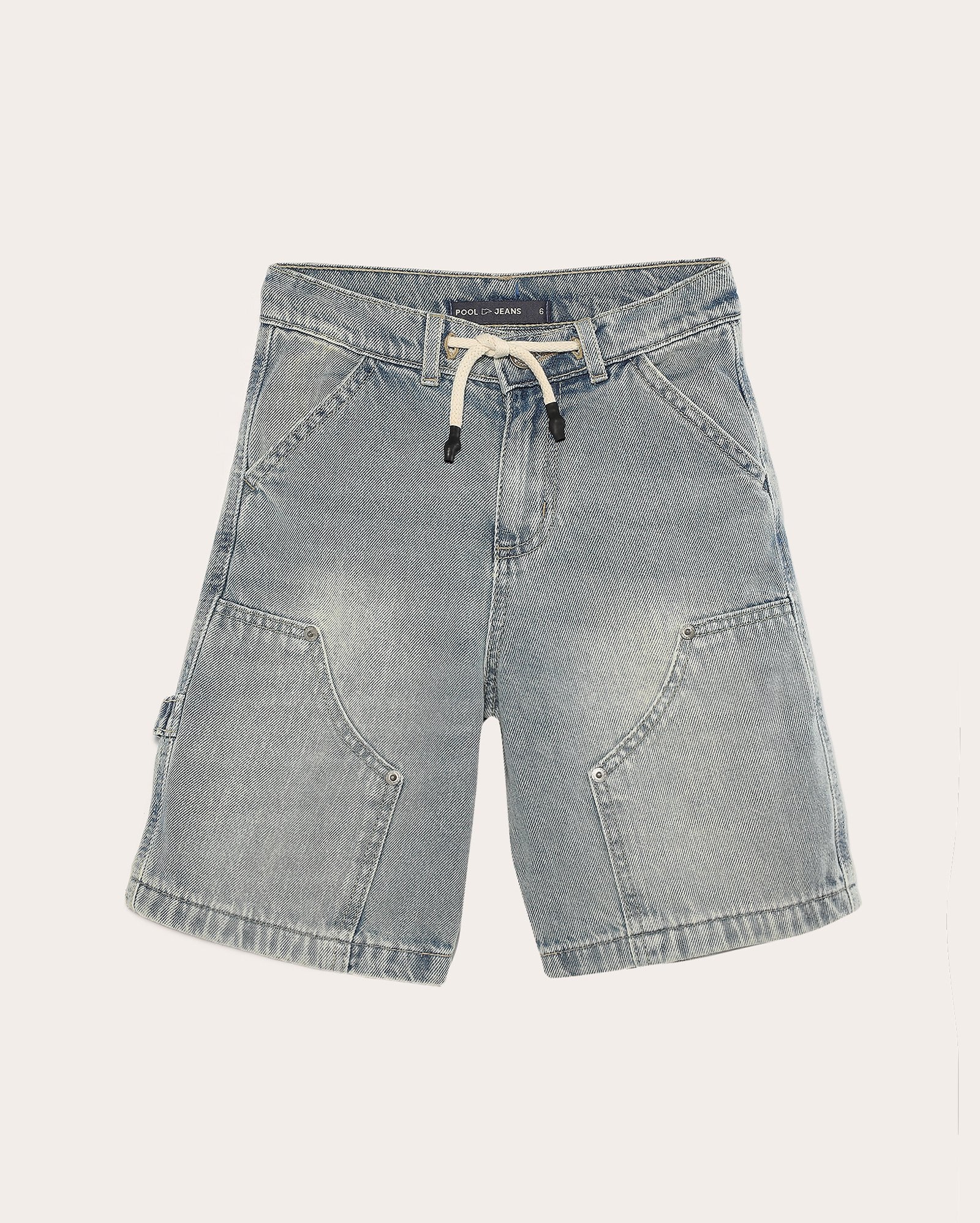 Bermuda jeans infantil skater com cordão 4-10A denim claro | Pool Kids