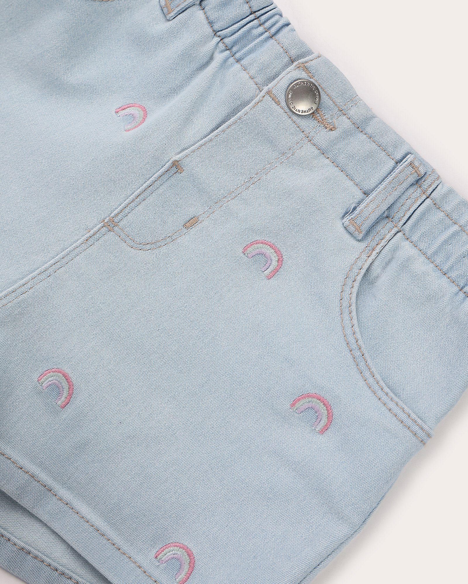 Short jeans infantil baggy com bordado 1-4A denim claro