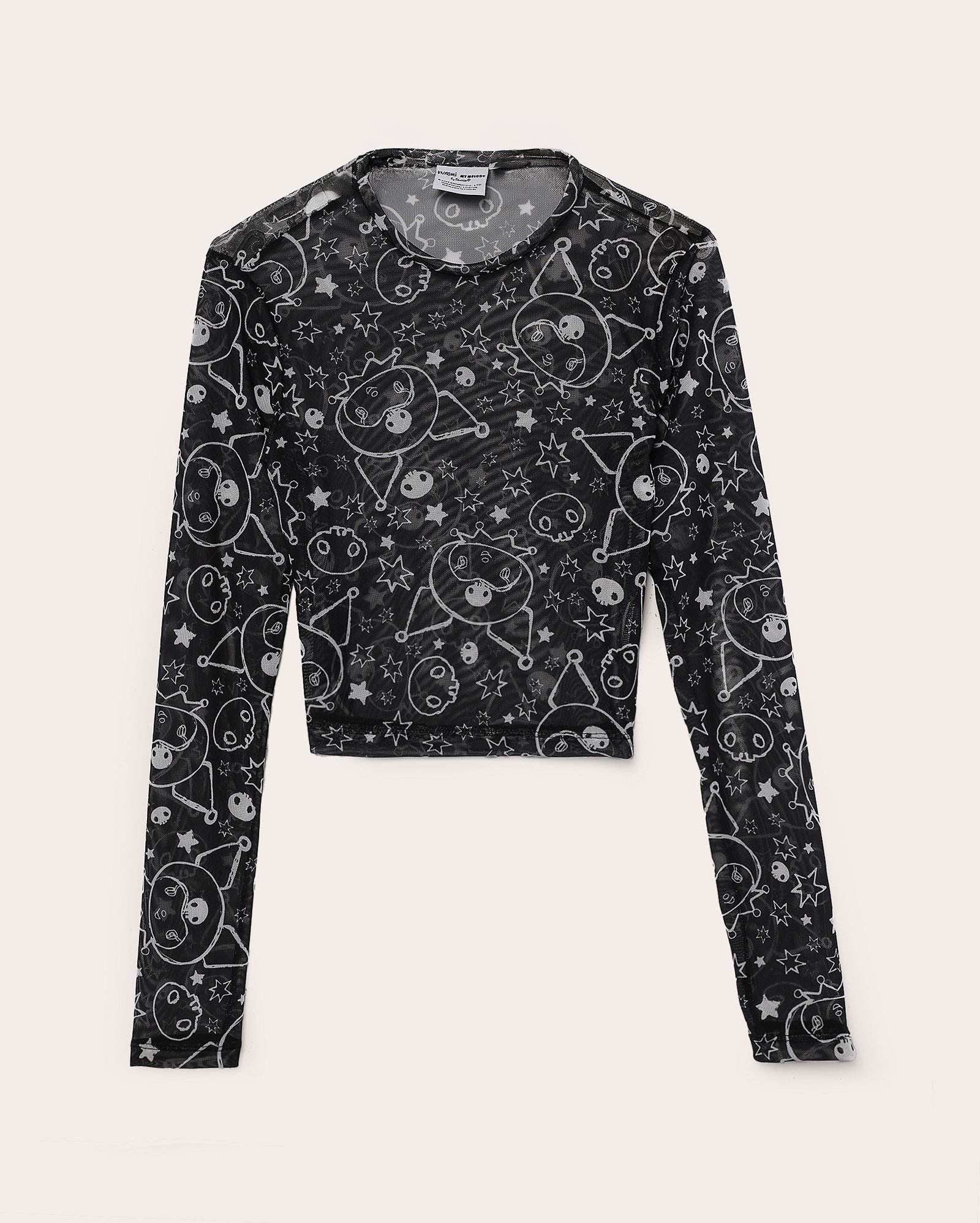 Camiseta cropped juvenil em tule Kuromi preta | Sanrio