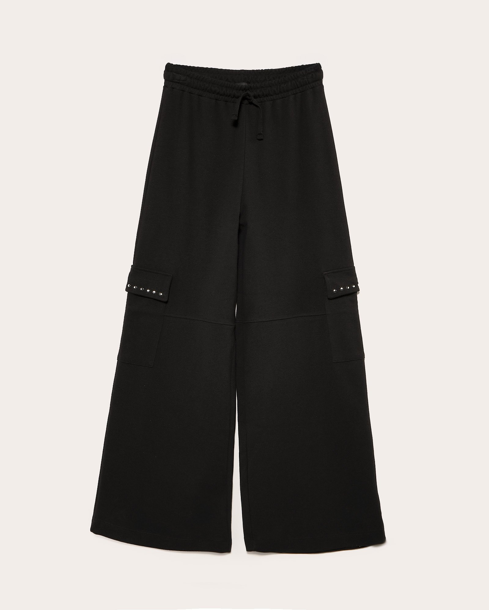Calça de moletom juvenil wide leg com bolsos cargo preta
