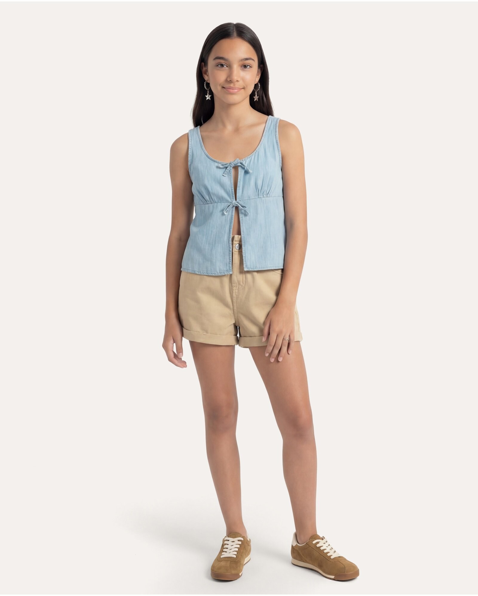 Regata jeans juvenil com laços - denim claro — foto 2