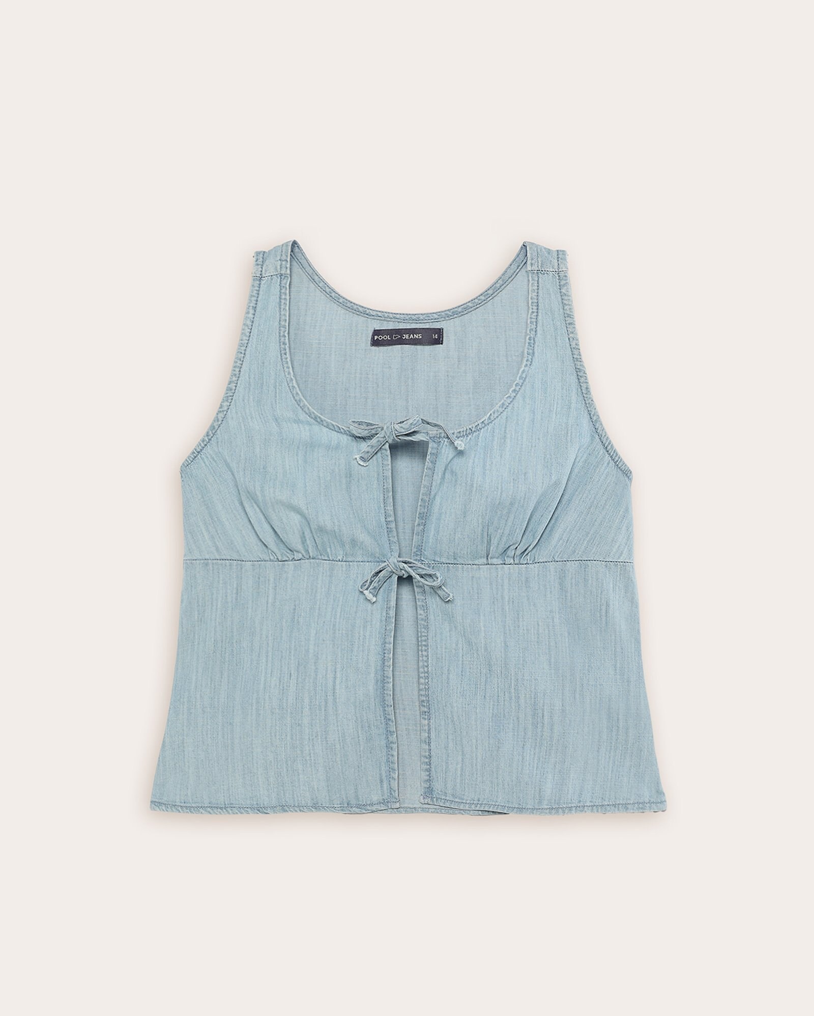 Regata jeans juvenil com laços - denim claro — foto 3