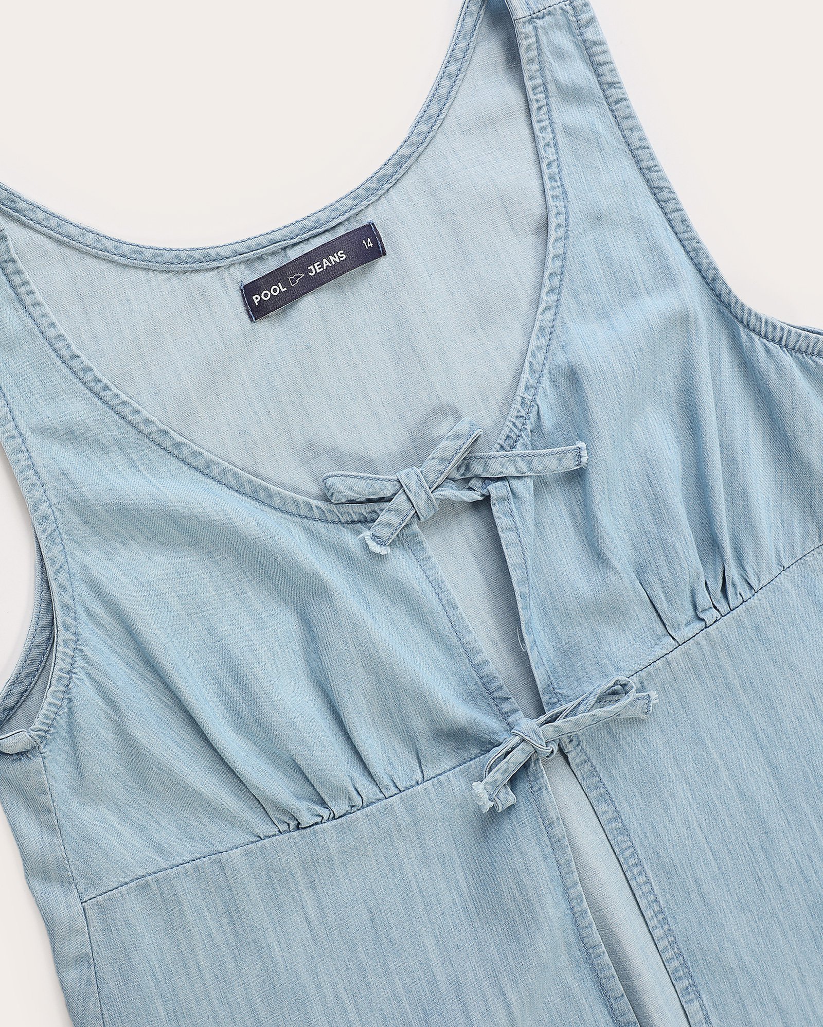 Regata jeans juvenil com laços - denim claro — foto 4