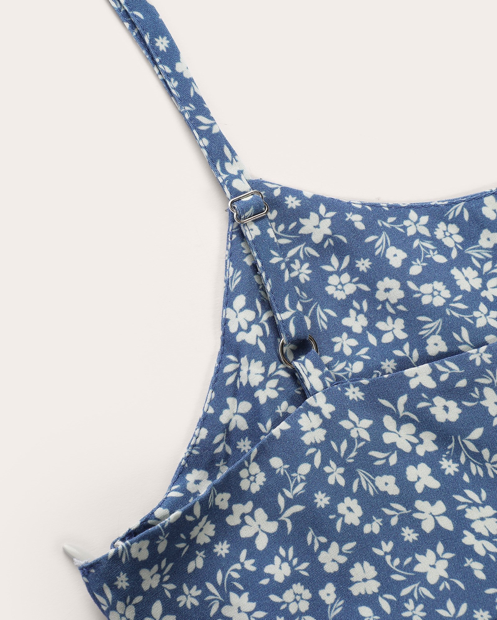 Vestido longo juvenil evasê floral com babados azul