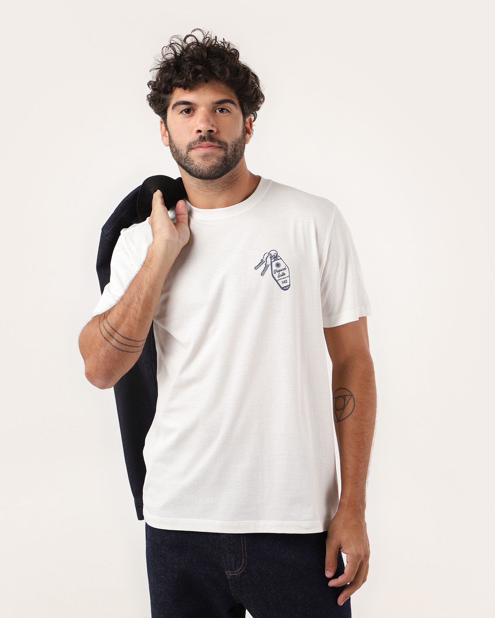 Camiseta masculina regular tropical suite branca | Pool