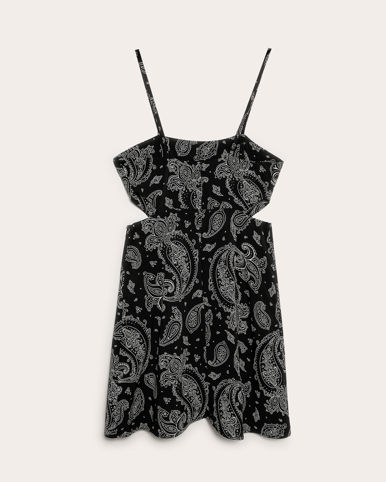 Vestido juvenil curto em viscose cut out paisley preto | Pool