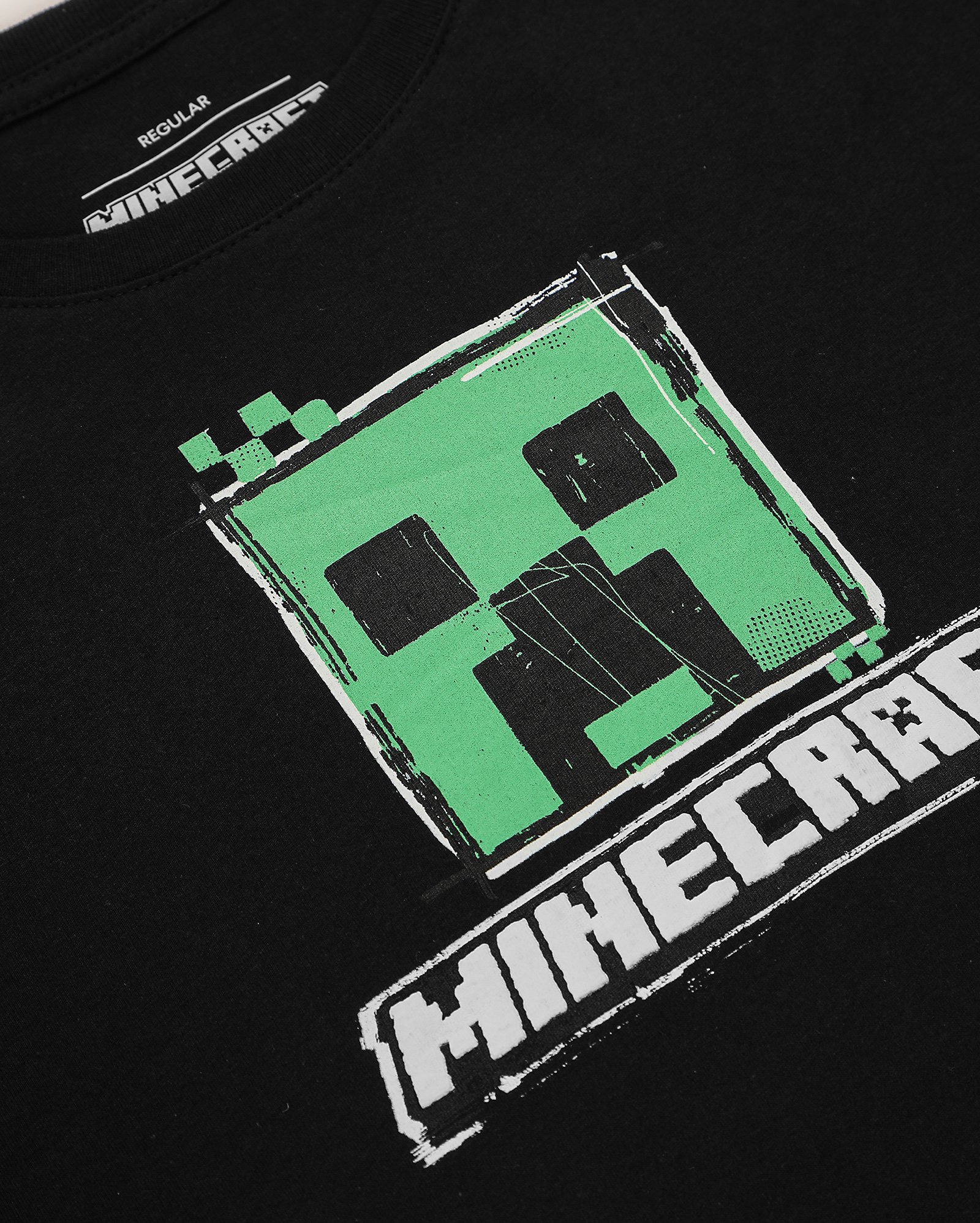 Camiseta juvenil regular manga curta Creeper preta | Minecraft