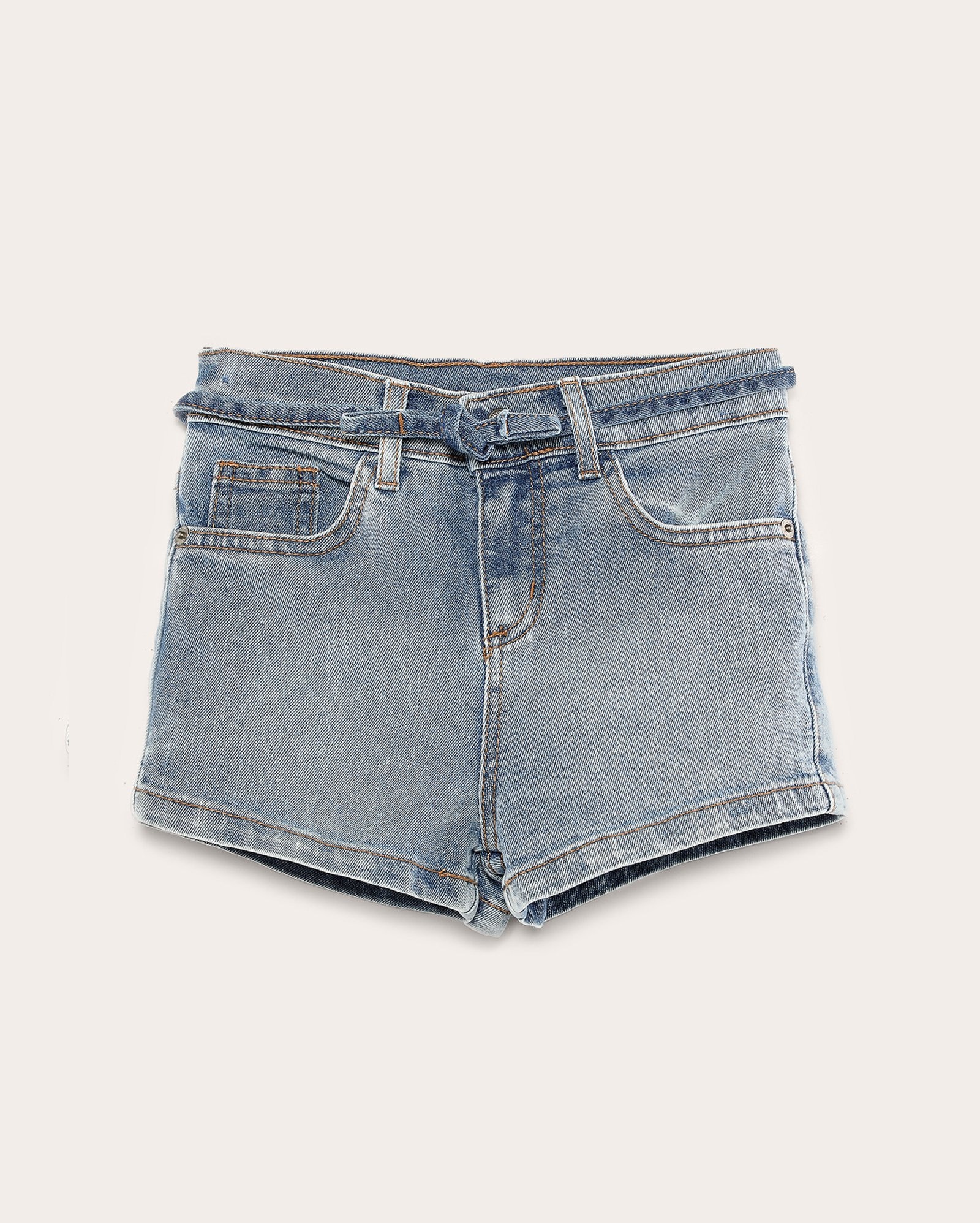 Short jeans infantil reto com cinto 4-10A denim médio