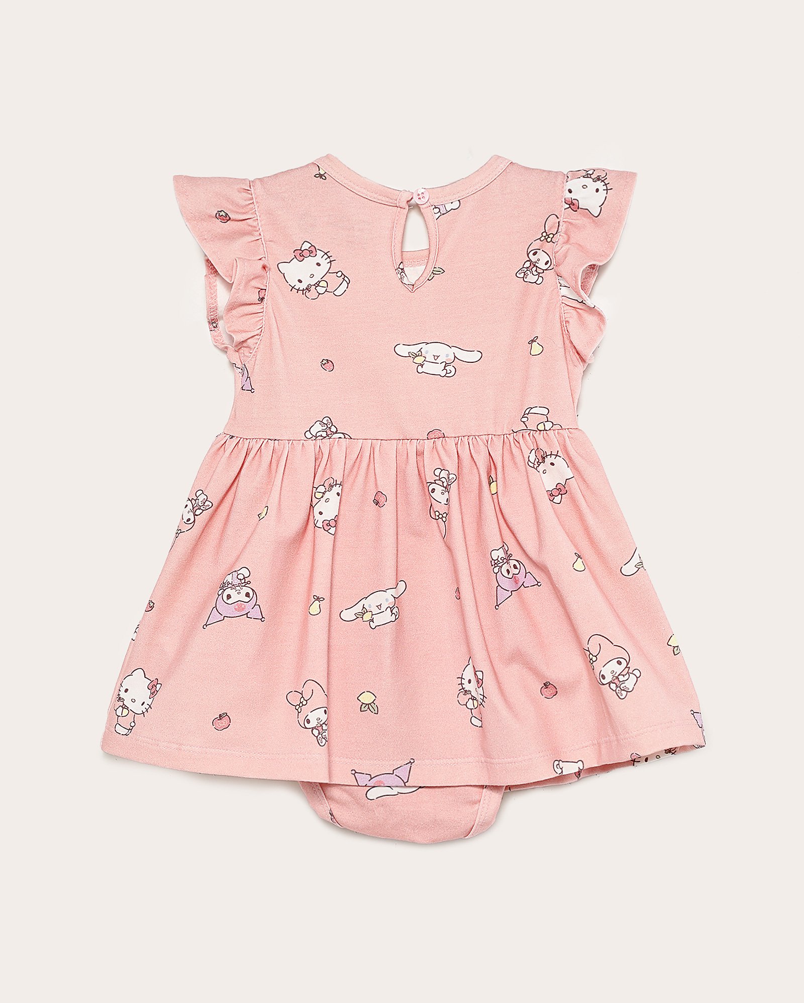 Vestido body bebê com babados Hello Kitty e amigas rosa | Sanrio