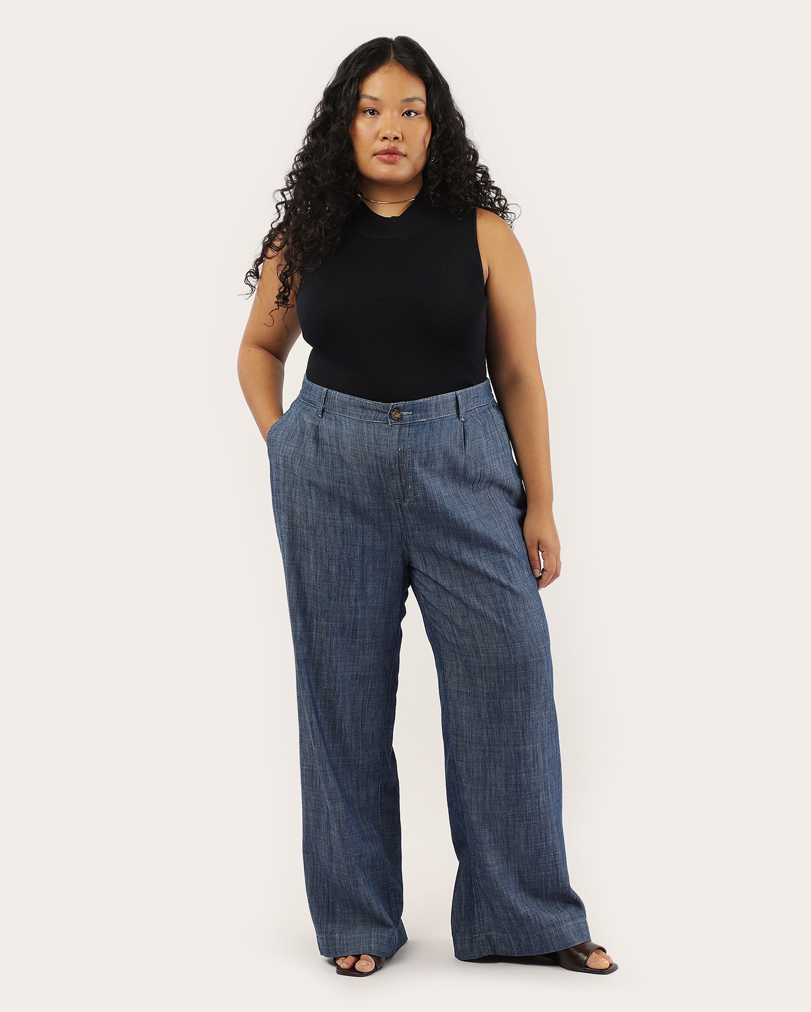 Calça jeans plus size feminina wide slim denim médio | Pool Jeans