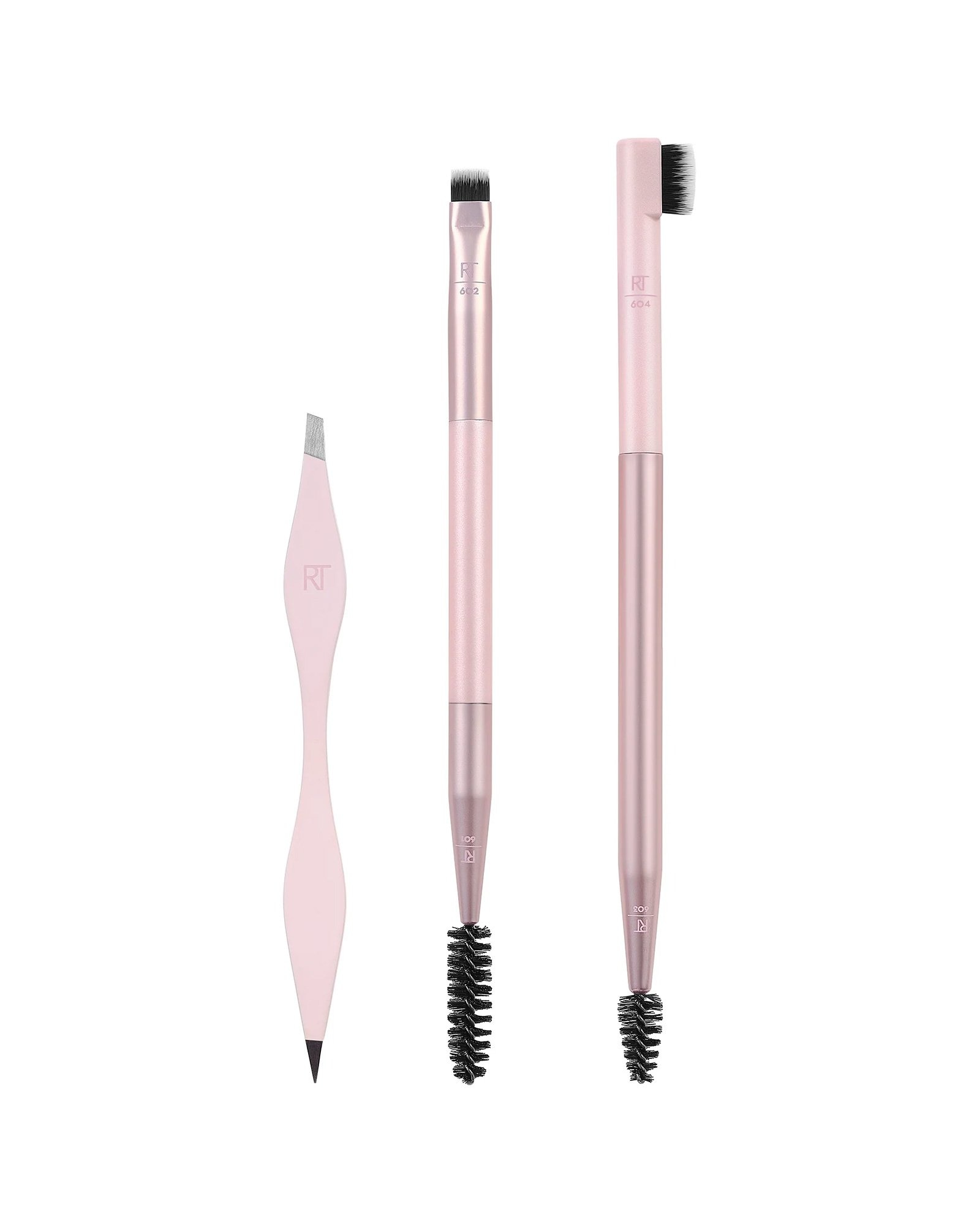 Kit pincel de sobrancelha 3 peças brow shaping set rosa | Real Techniques