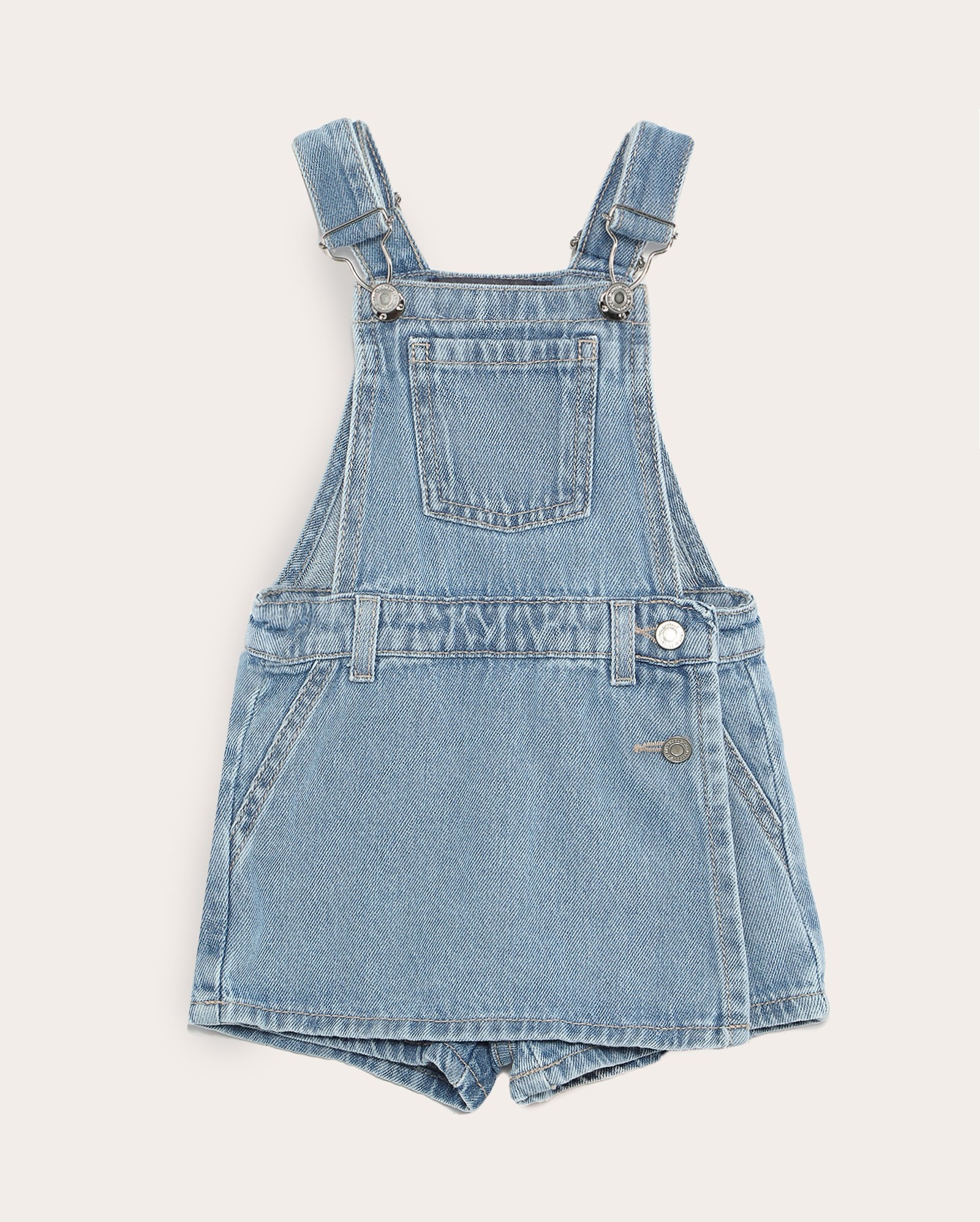Jardineira jeans infantil short saia com botão 1-4A - denim médio