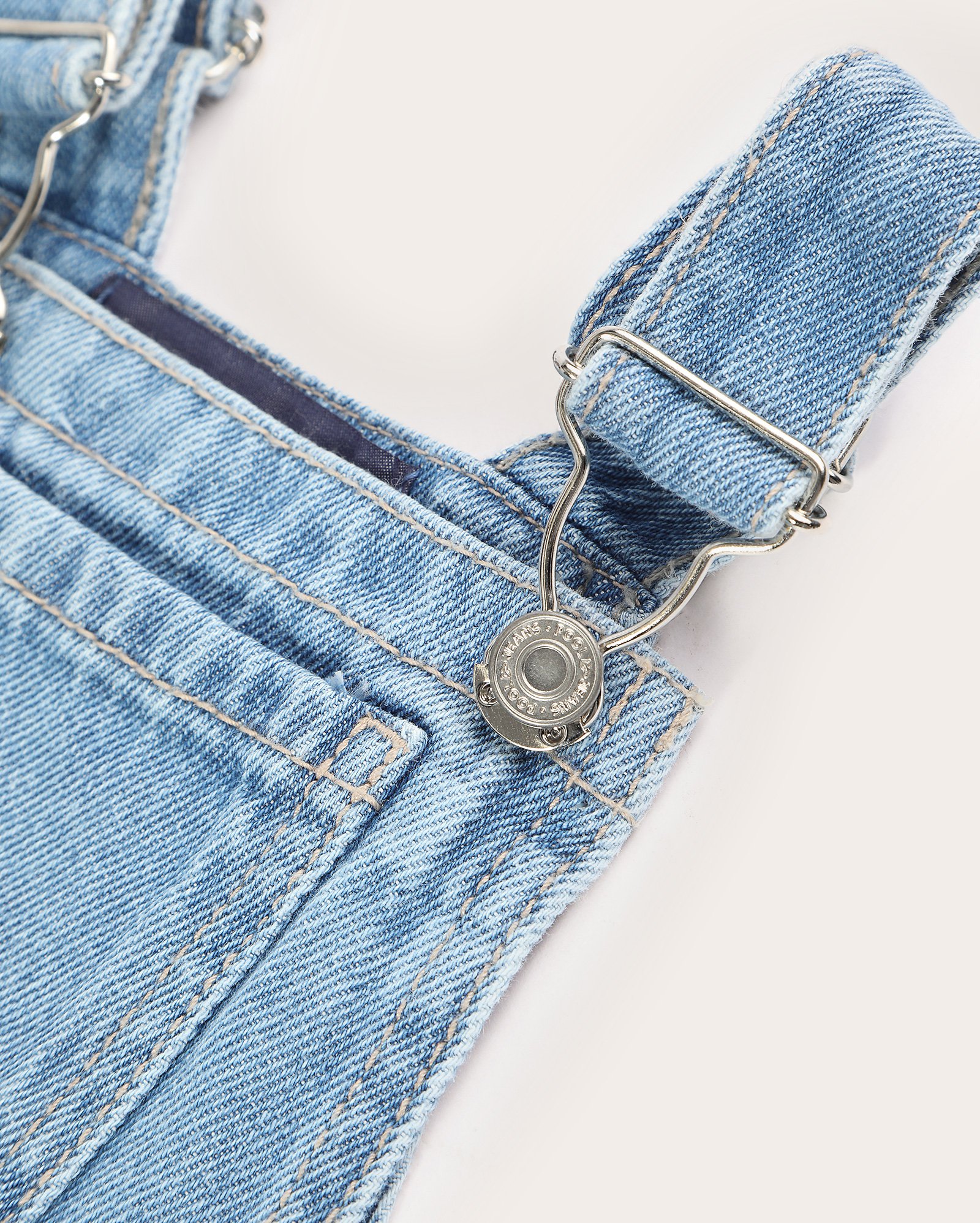 Jardineira jeans infantil short saia com botão 1-4A - denim médio