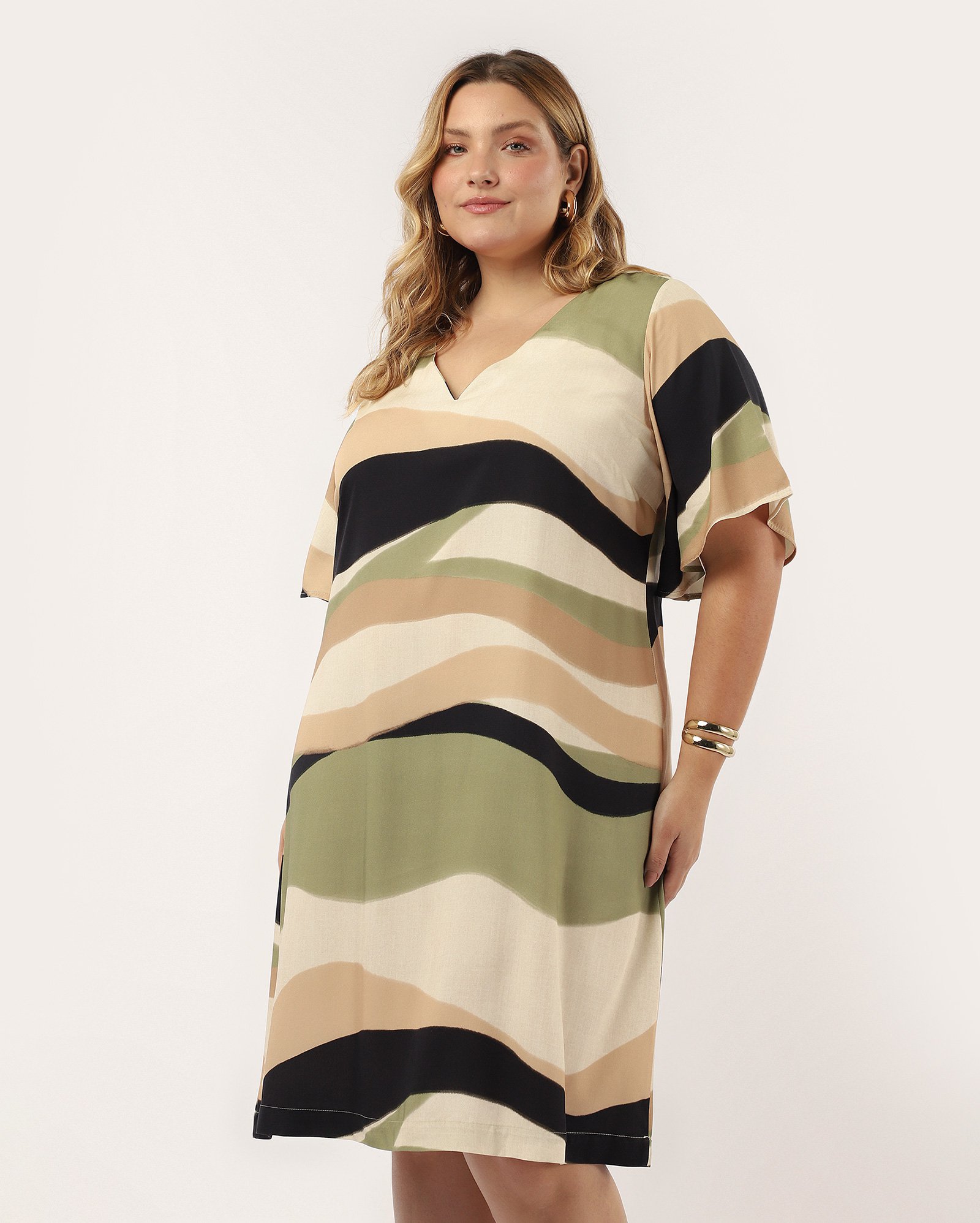 Vestido plus size midi Lica estampado multicor | AK Plus