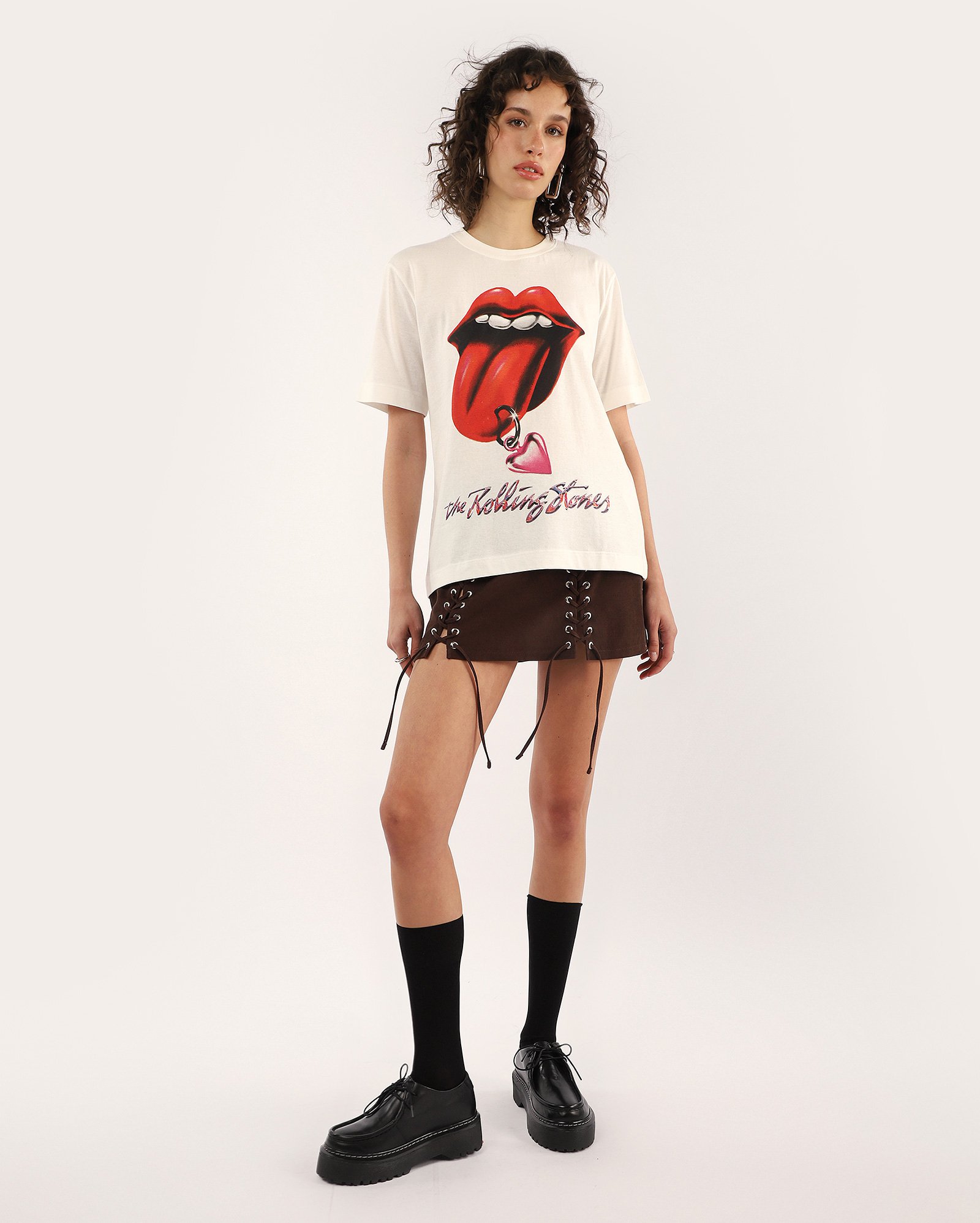 Camiseta feminina regular branca | The Rolling Stones