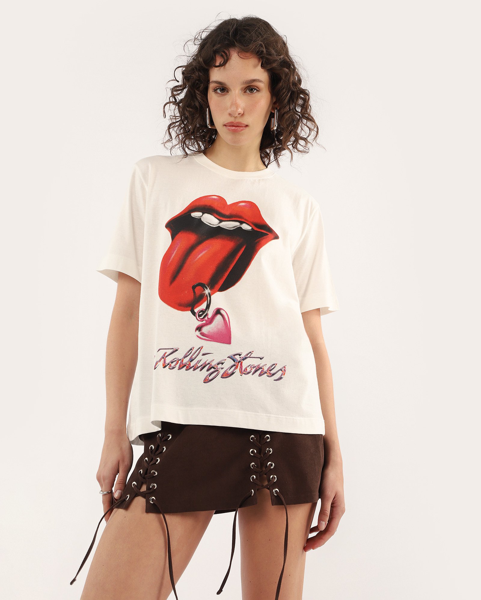 Camiseta feminina regular branca | The Rolling Stones
