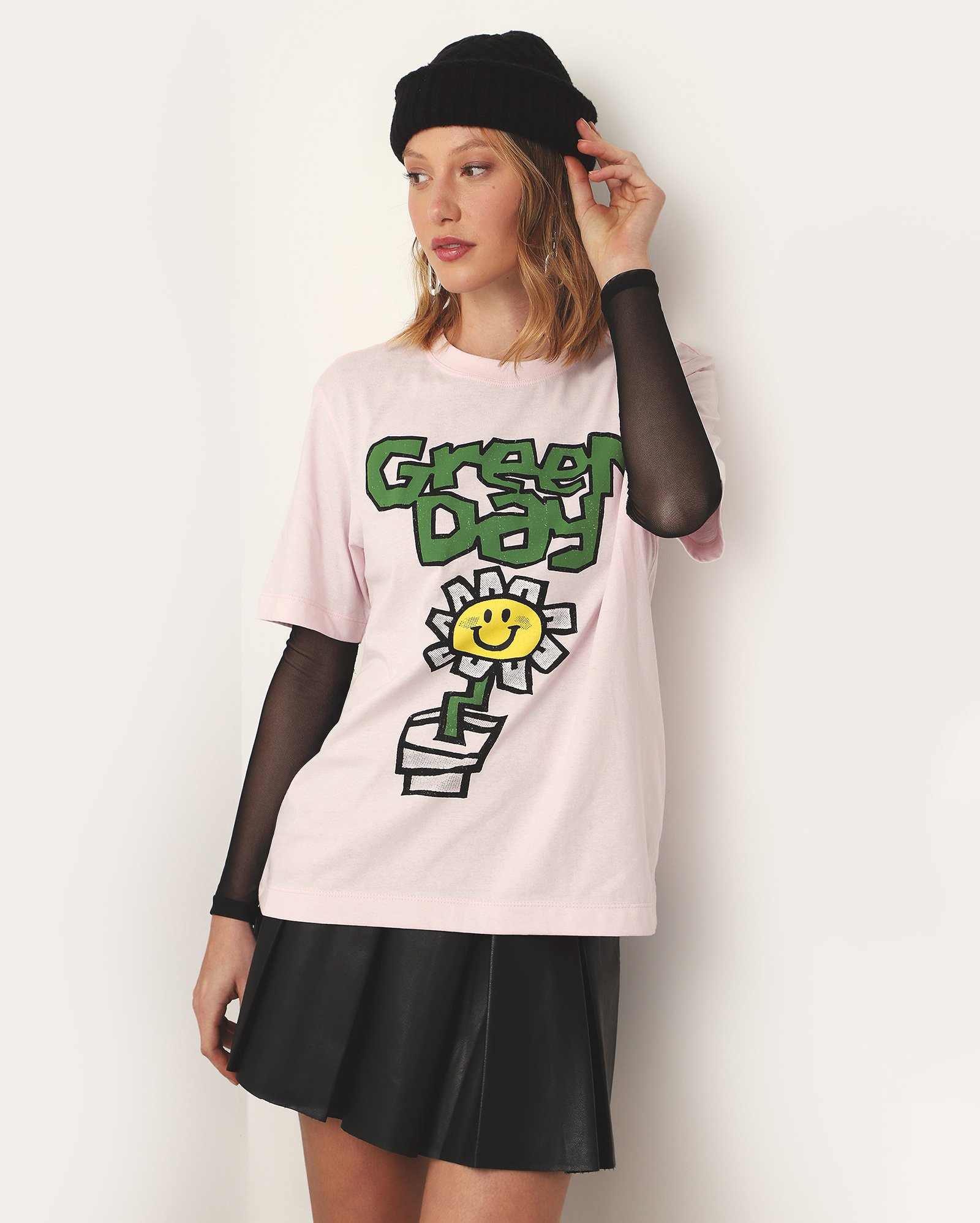 Camiseta feminina regular kerplunk flower rosa | Green Day