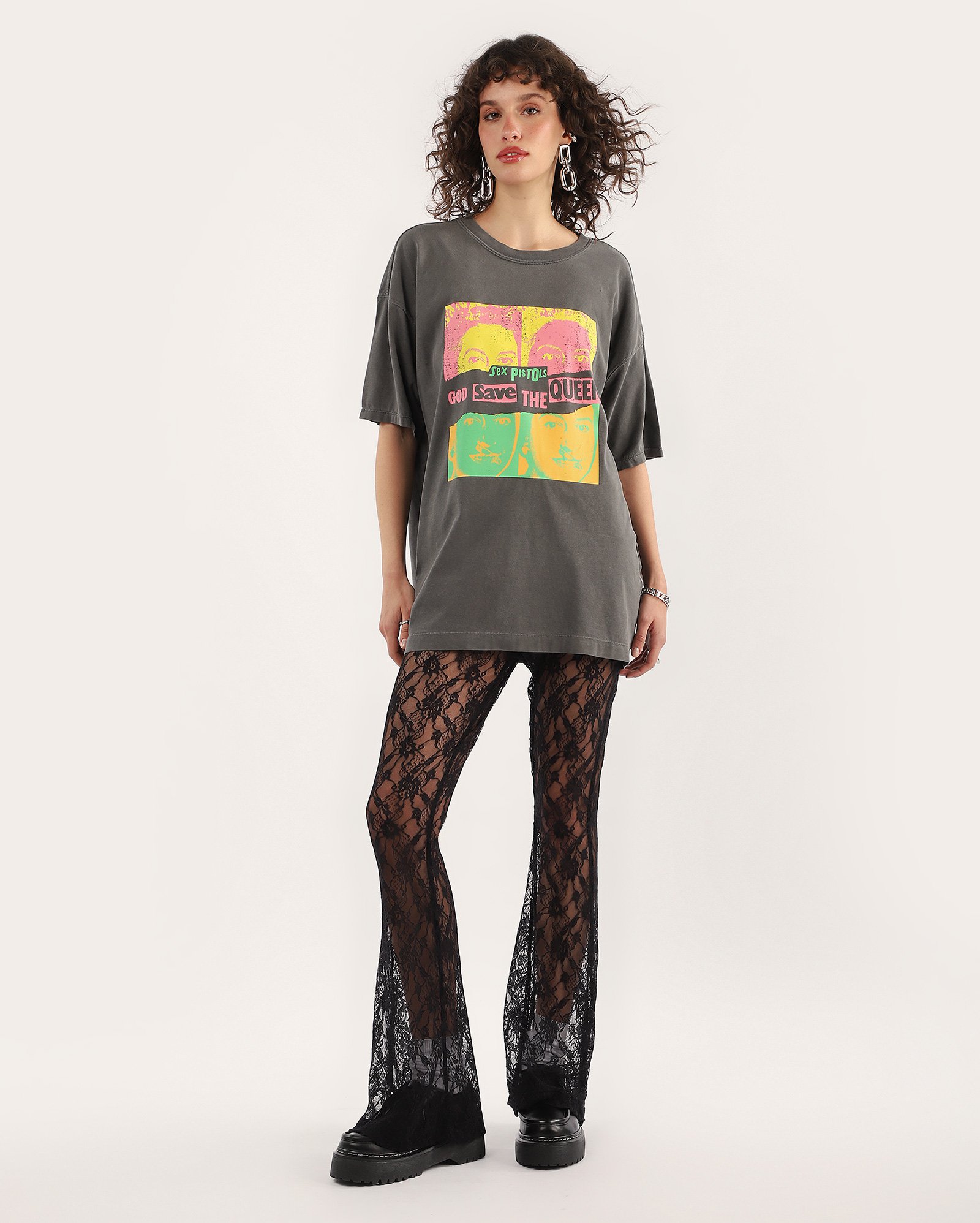 Camiseta feminina oversized cinza | Sex Pistols