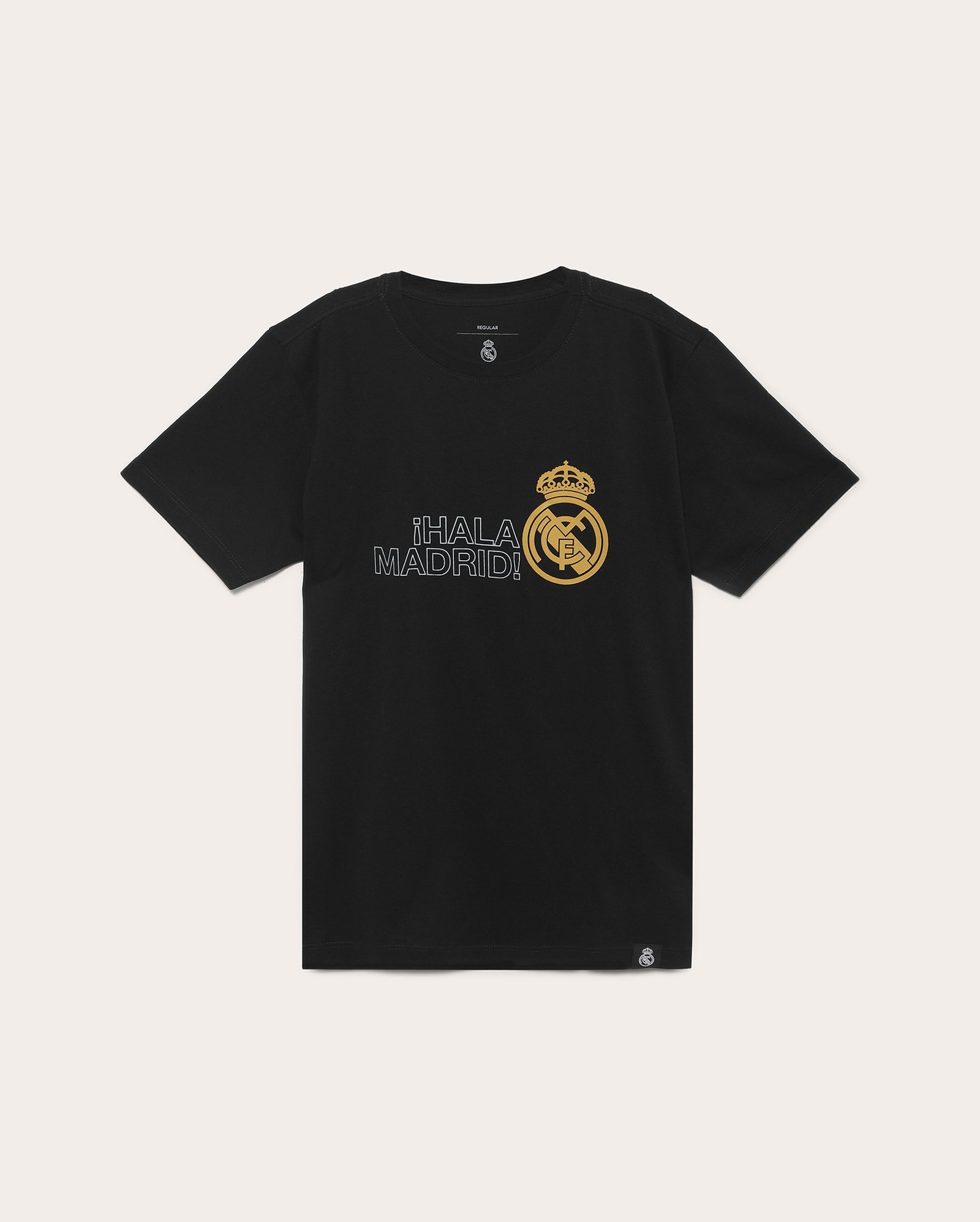 Camiseta juvenil futebol Real Madrid C.F lettering preta