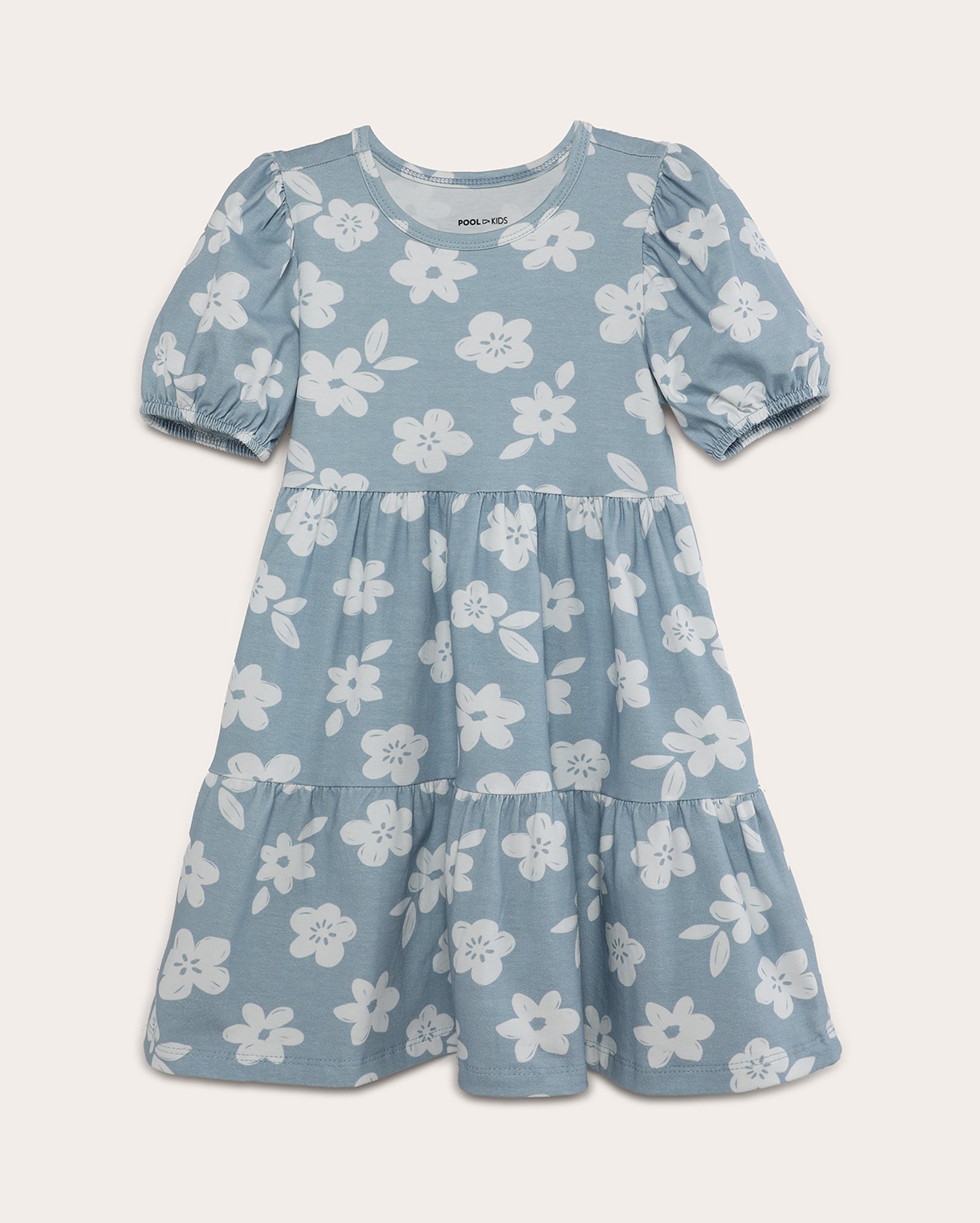 Vestido infantil evasê bufante floral 1-10A azul | Pool Kids