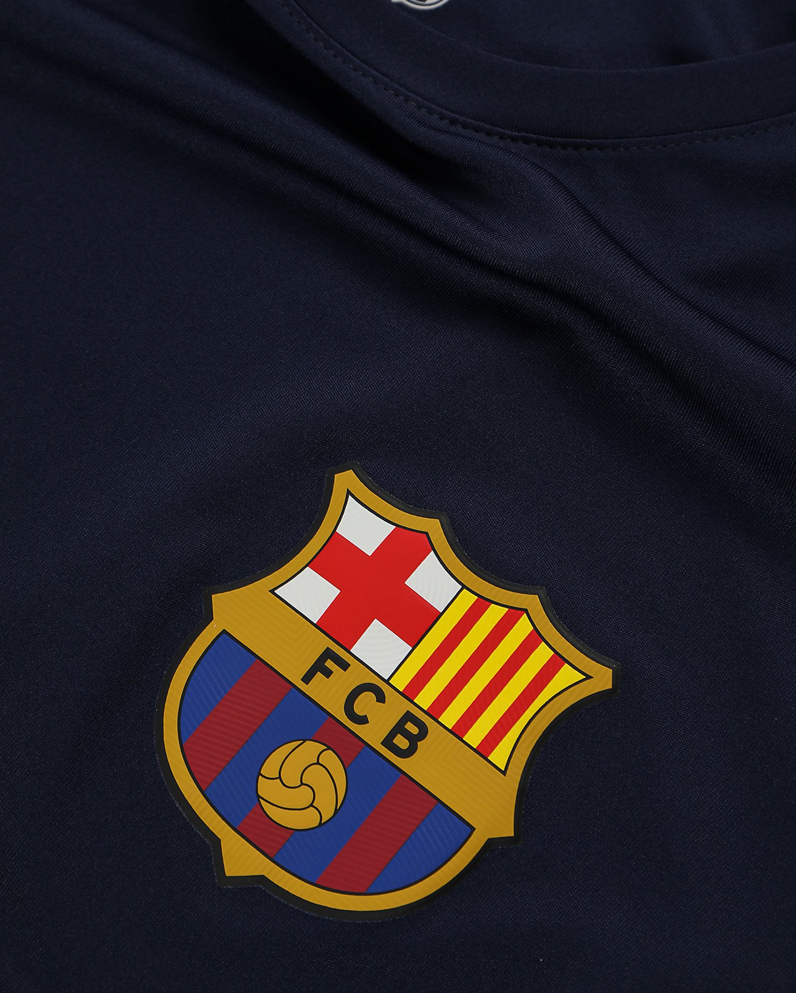 Camiseta juvenil futebol Barcelona lateral contrastante azul