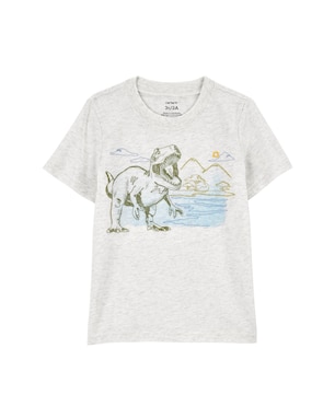 Camiseta infantil manga curta dino mescla cinza | Carter's