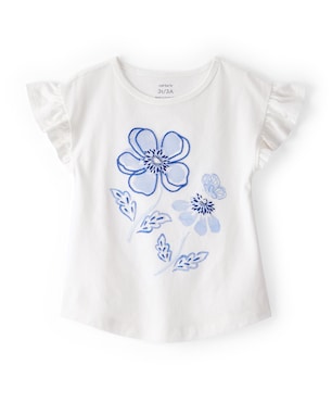 Blusa infantil manga curta bordado floral branca | Carter's