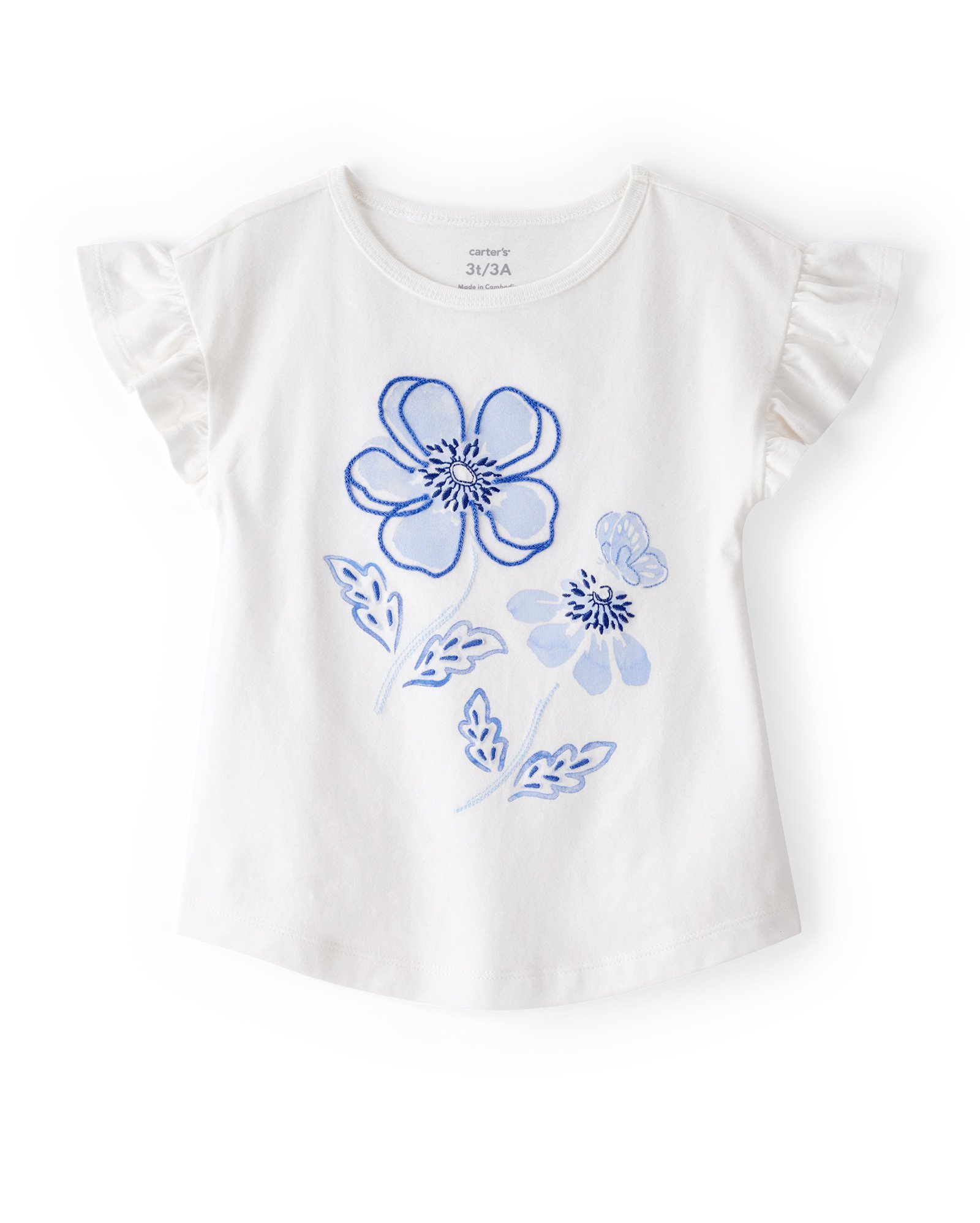 Blusa infantil manga curta bordado floral branca | Carter's