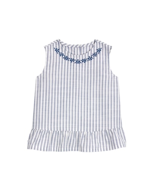 Regata infantil em viscose bordado floral listrada branca | Carter's