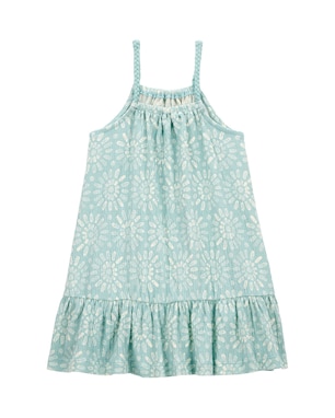 Vestido infantil evasê texturizado floral azul | Carter's
