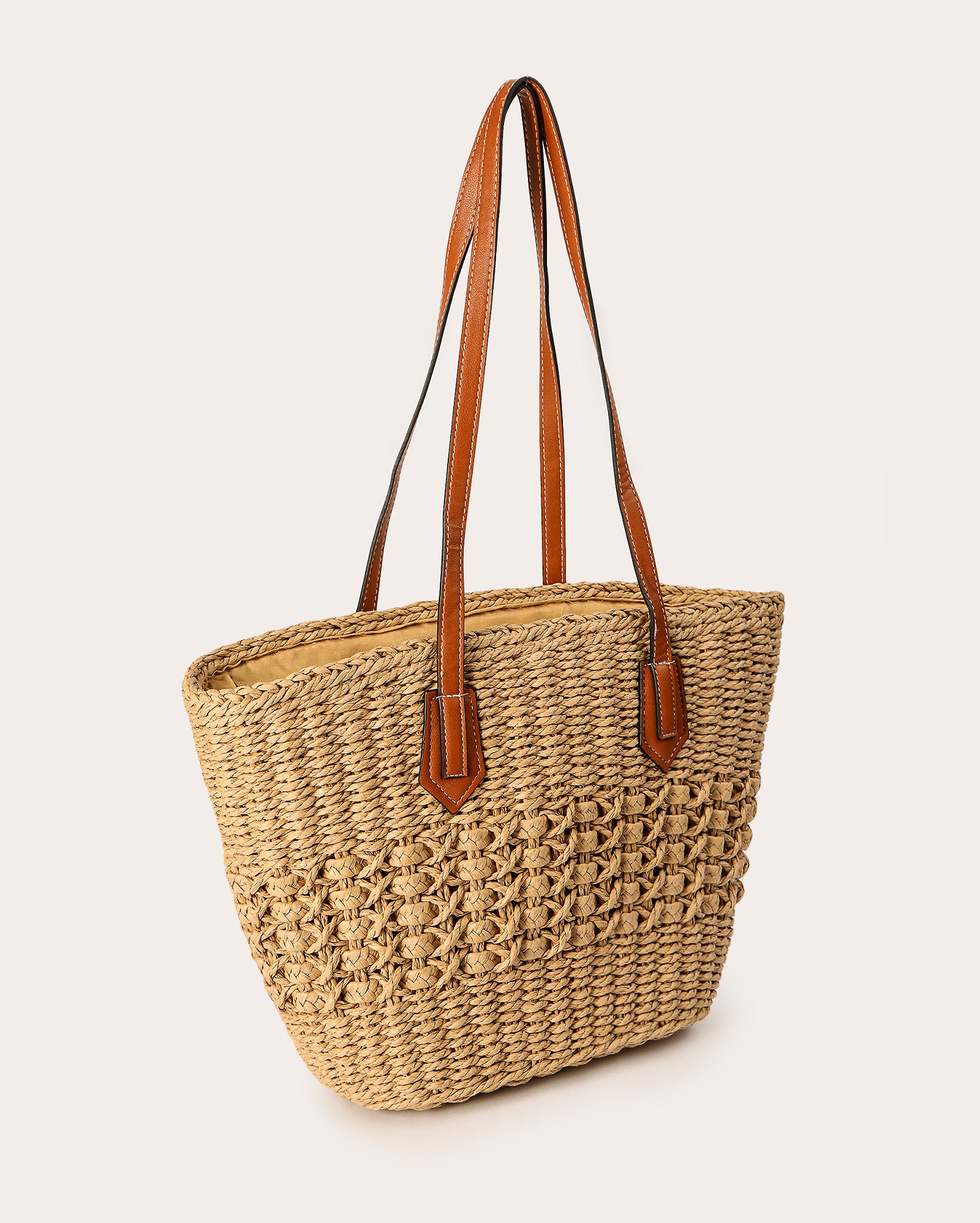 Riachuelo | Bolsa tote de palha com alça pespontada bege