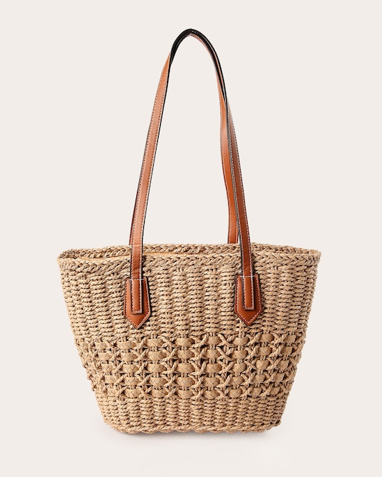 Bolsa feminina tote de palha com poliuretano - Bege