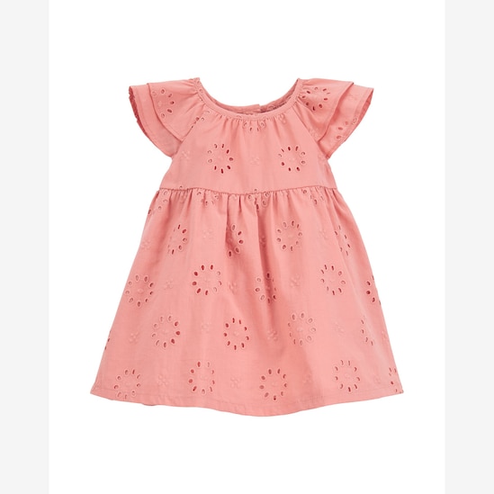 Vestido bebê evasê em laise com calcinha rosa | Carter's