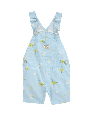 Jardineira sarja bebê com bolsos floral azul | OshKosh