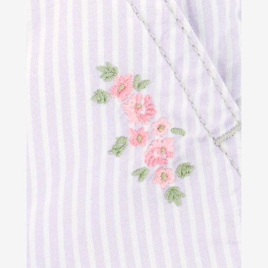 Jardineira sarja bebê com bolsos listrada floral branca | OshKosh