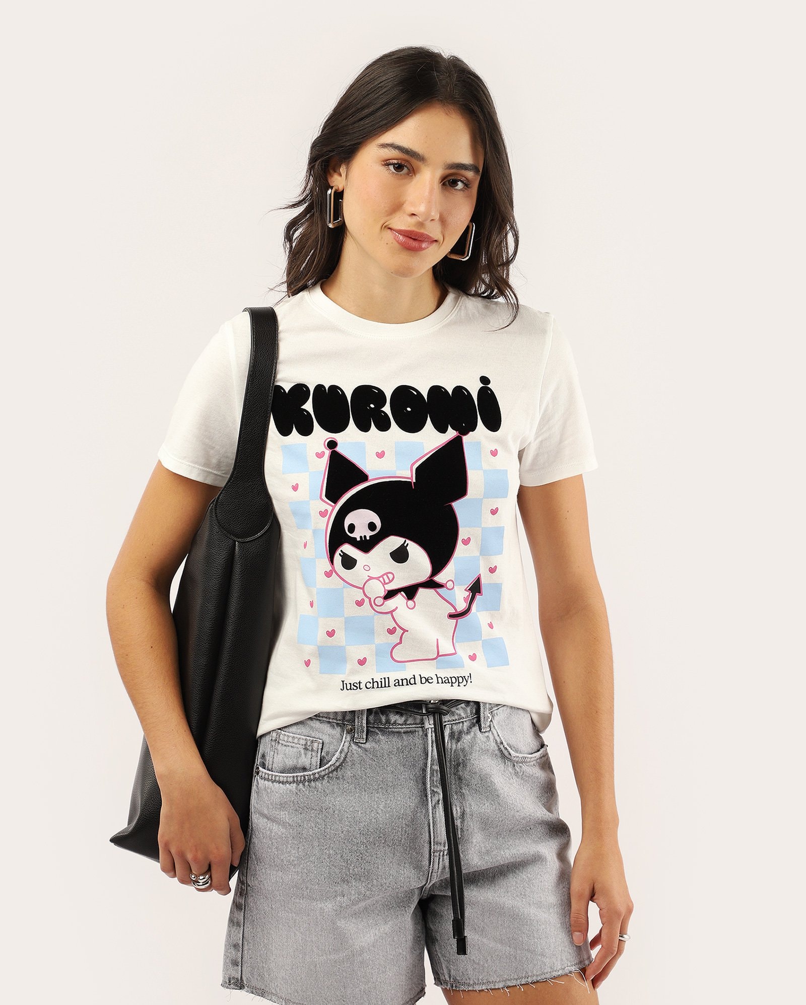 Camiseta feminina regular Kuromi e My Melody branca | Sanrio