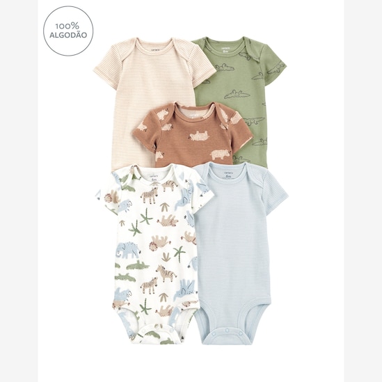 Kit body bebê 5 peças listras animais multicor | Carter's