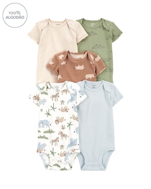 Kit body bebê 5 peças listras animais multicor | Carter's