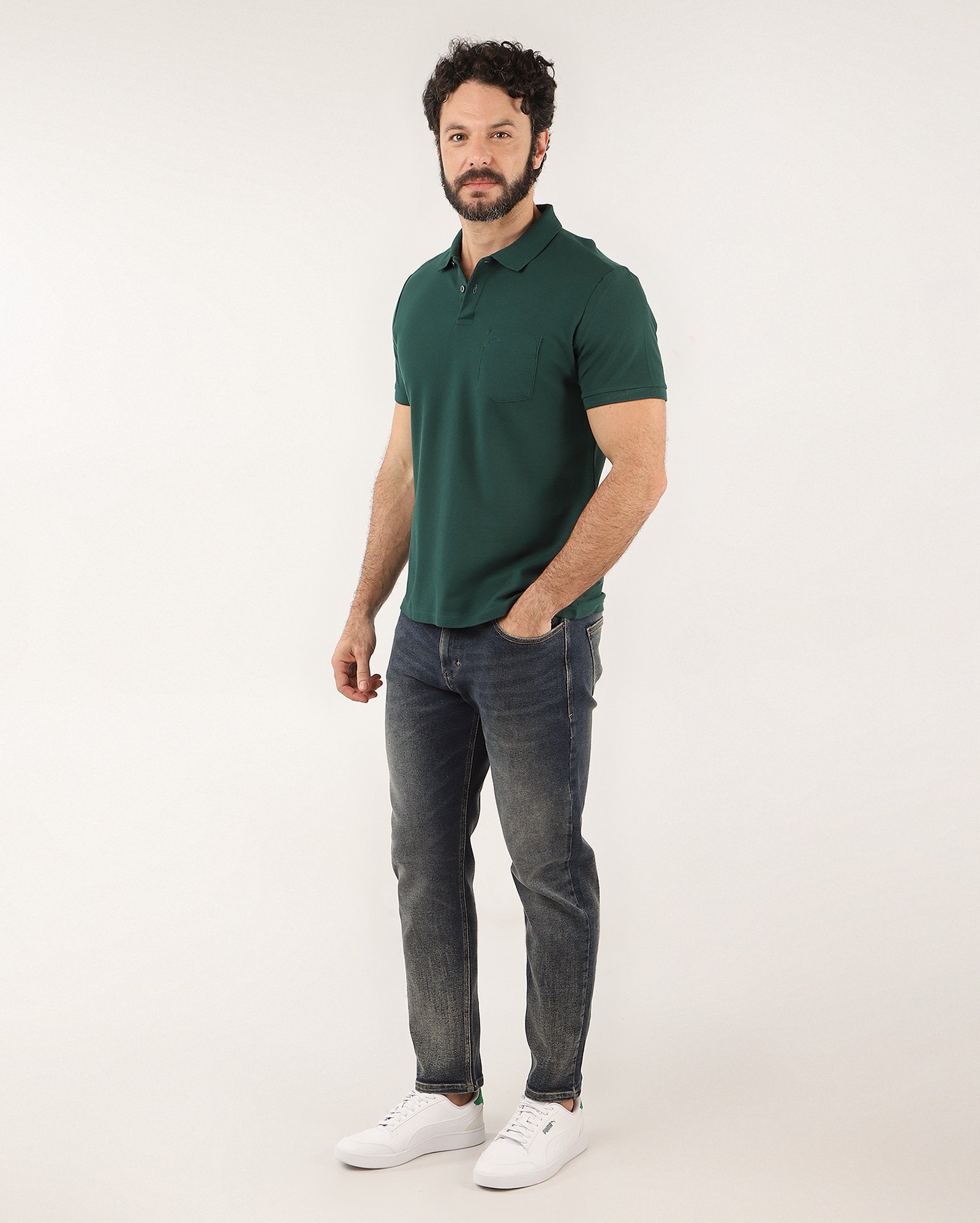 Camisa polo masculina Pool Legacy piquet com bolso - Verde Escuro