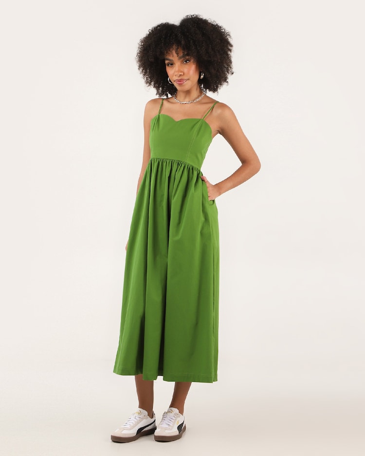 Riachuelo Vestido midi godê Lequinha com bolso Verde