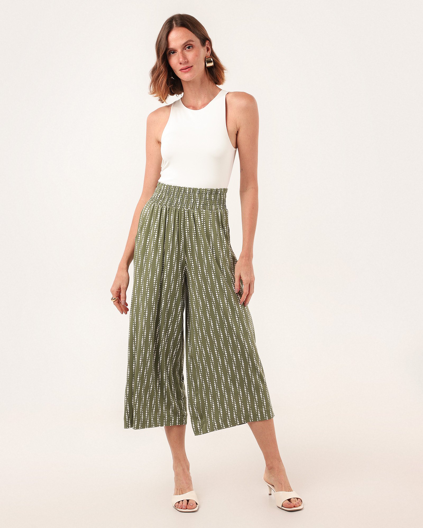 Calça feminina pantacourt em viscose Nana poá verde | AK by Riachuelo
