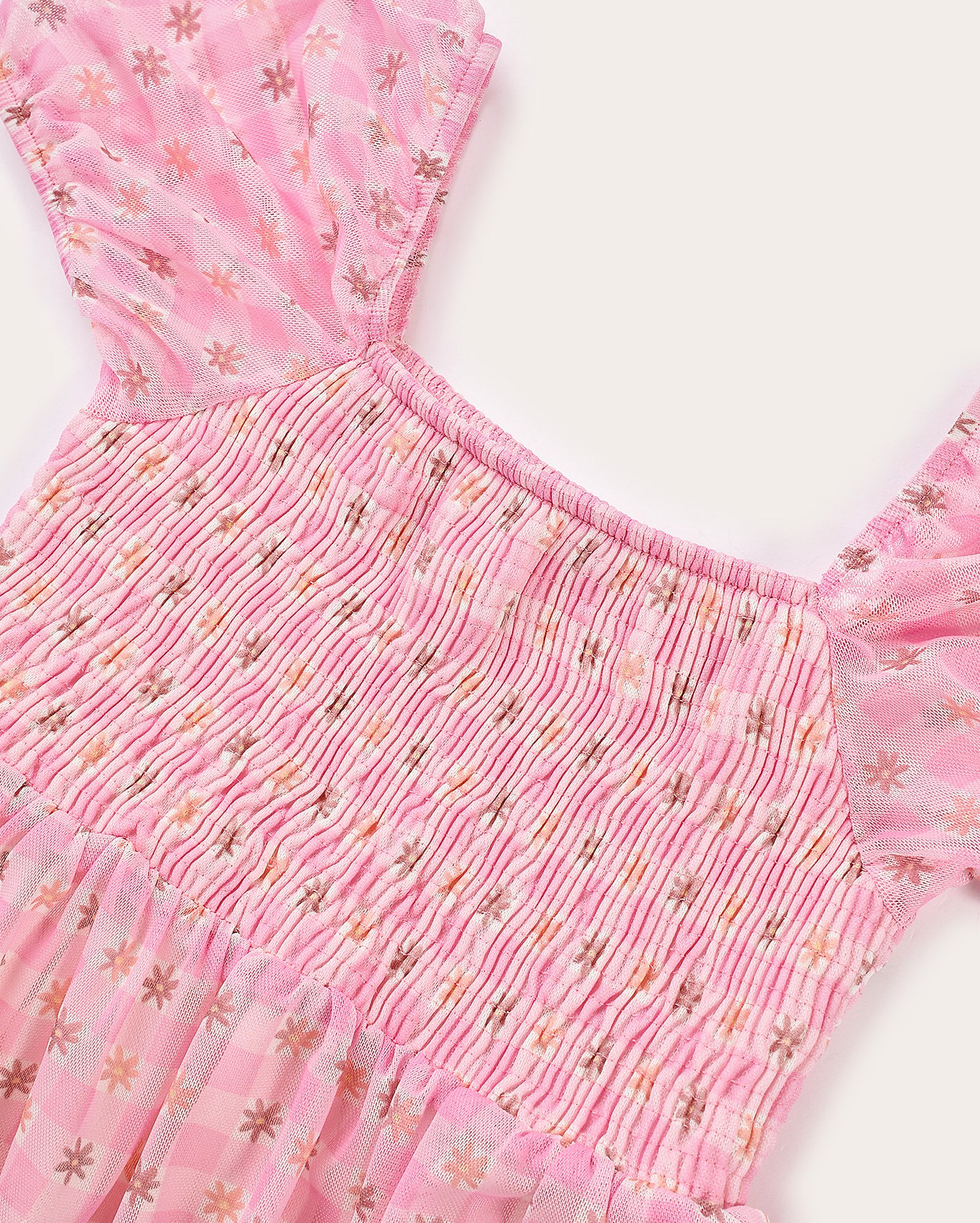 Vestido infantil evasê em tule bufante floral 4-10A rosa | Pool Kids