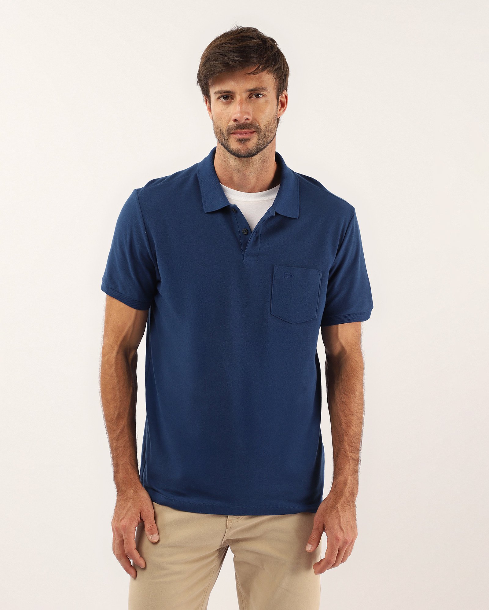Camisa polo masculina Pool Legacy piquet com bolso - Azul Escuro
