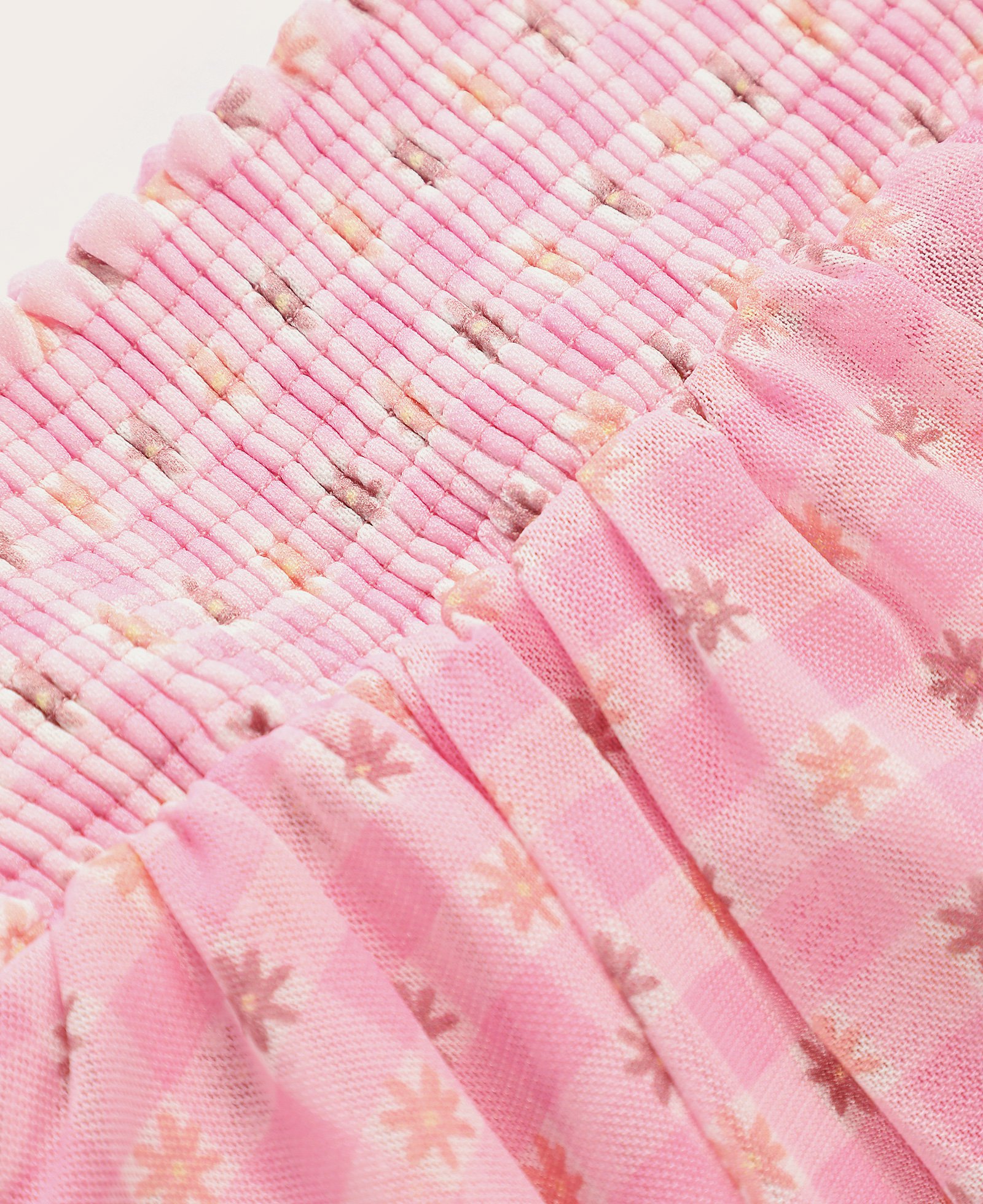 Saia curta juvenil de tule com camadas vichy foral rosa | Pool