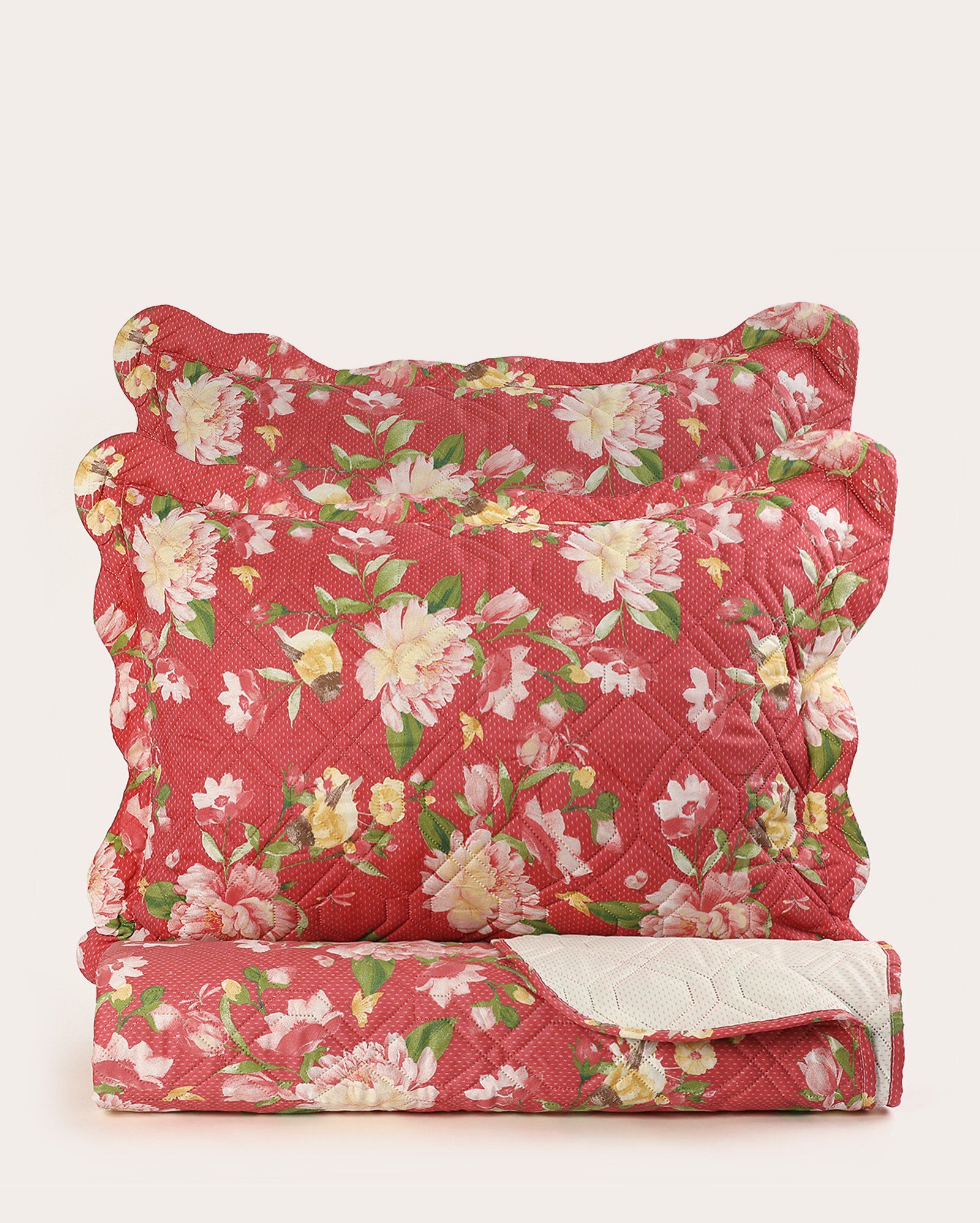Kit colcha king 3 peças Boutis dupla face floral vermelho | Casa Riachuelo