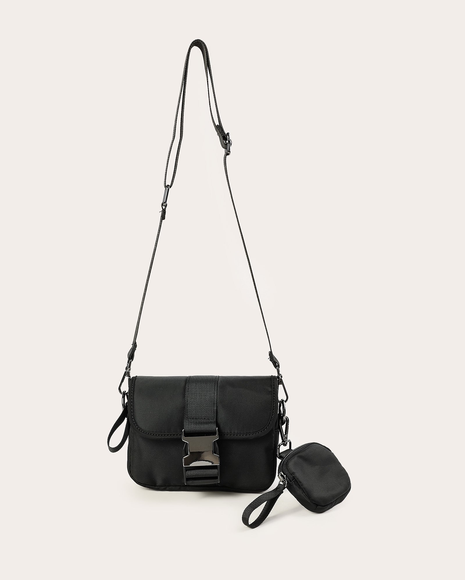 Bolsa masculina crossbody fivela + porta moeda - Preto