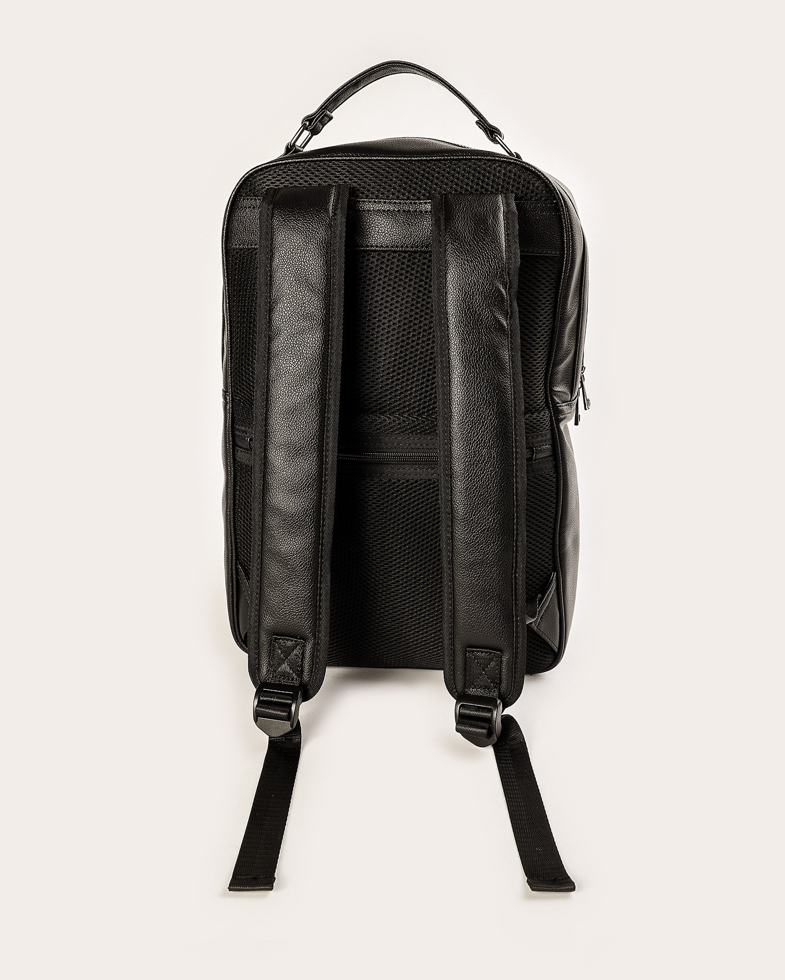 Mochila de costas masculina em poliuretano com bolso - Preto