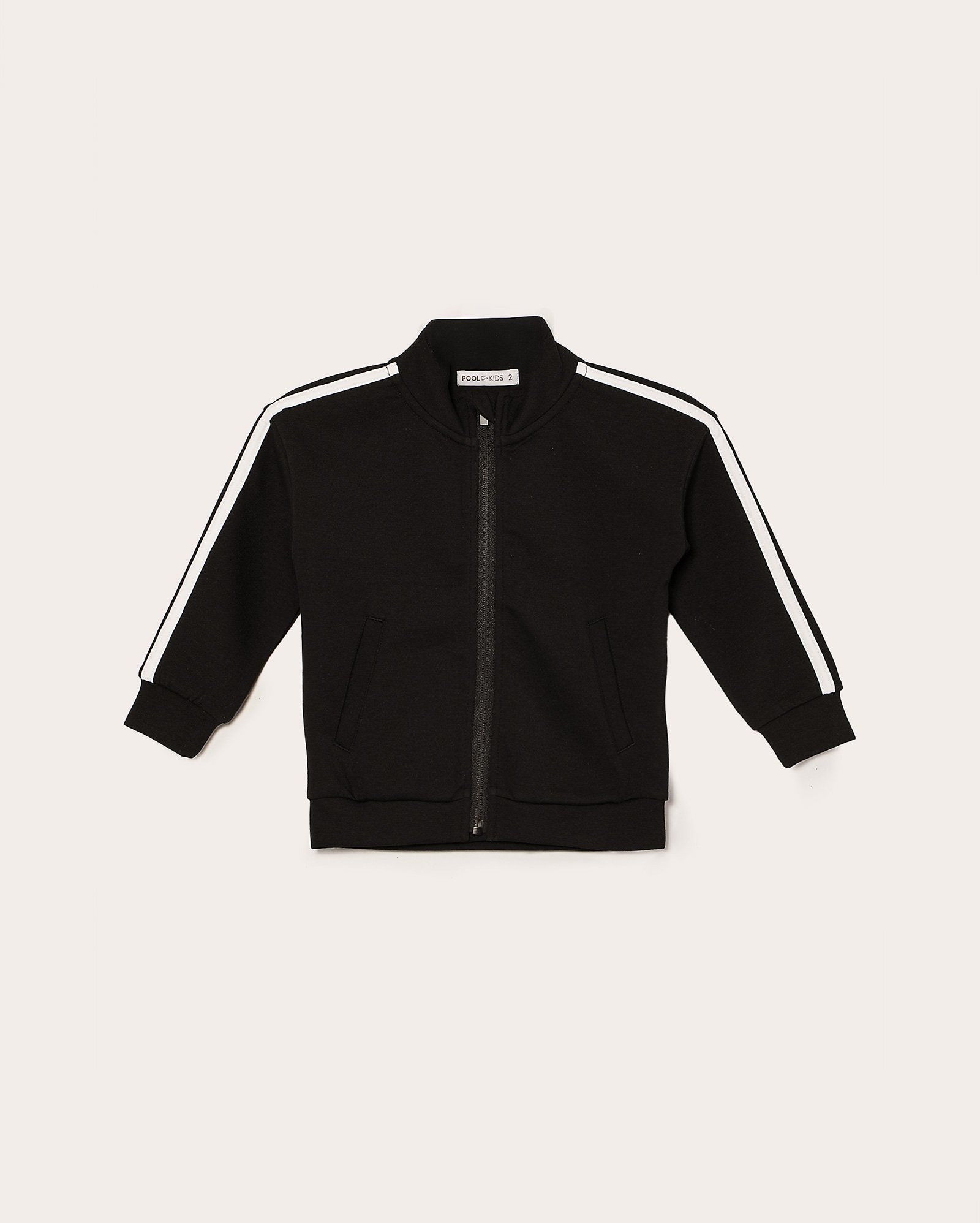 Blusa de moletom infantil gola alta listra dupla 1-4A - Preto | Pool Kids
